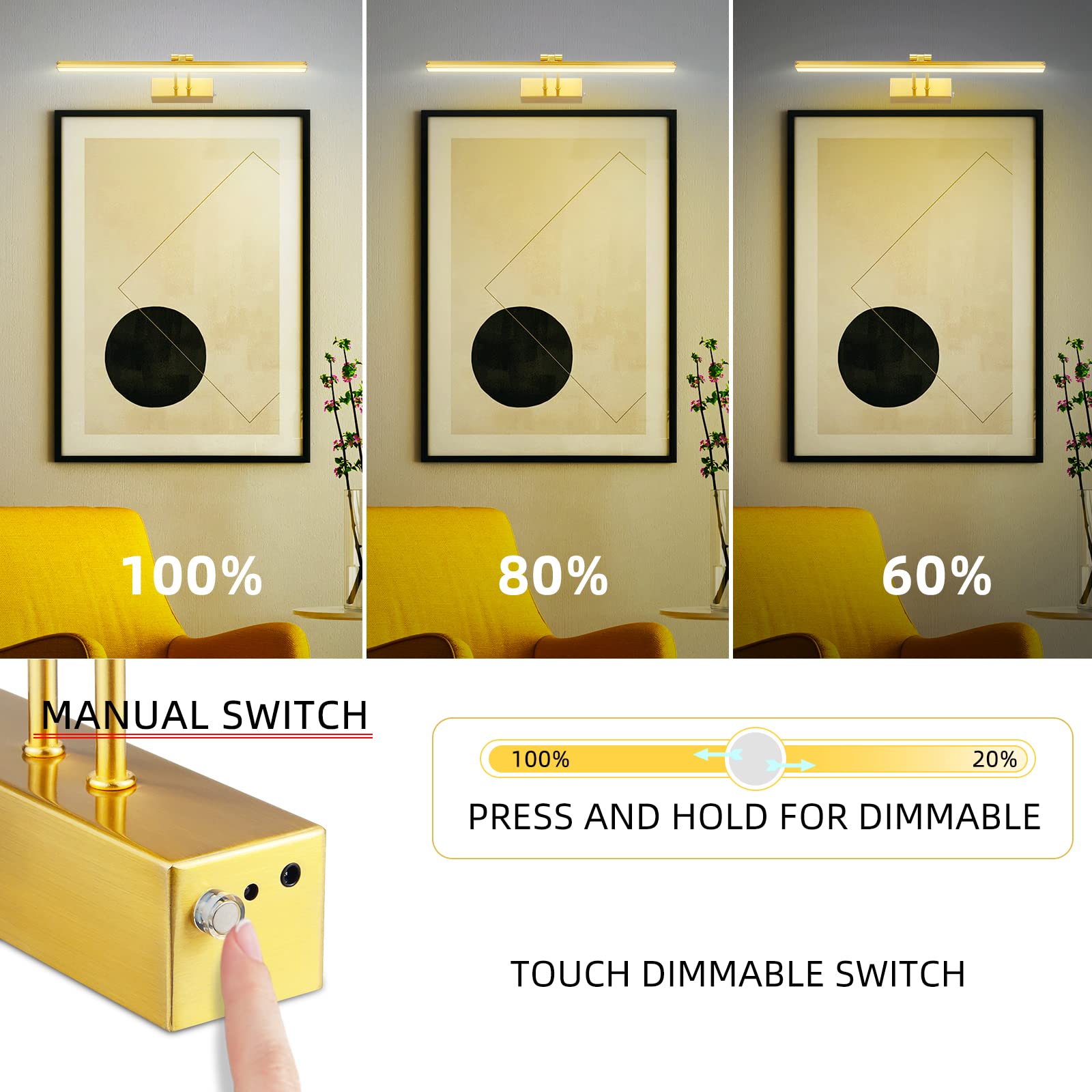 Funchday 16 Battery Operated Picture Light - Brass Metal Art Light With Remote, Timer & Dimmable - Model Fc70155P