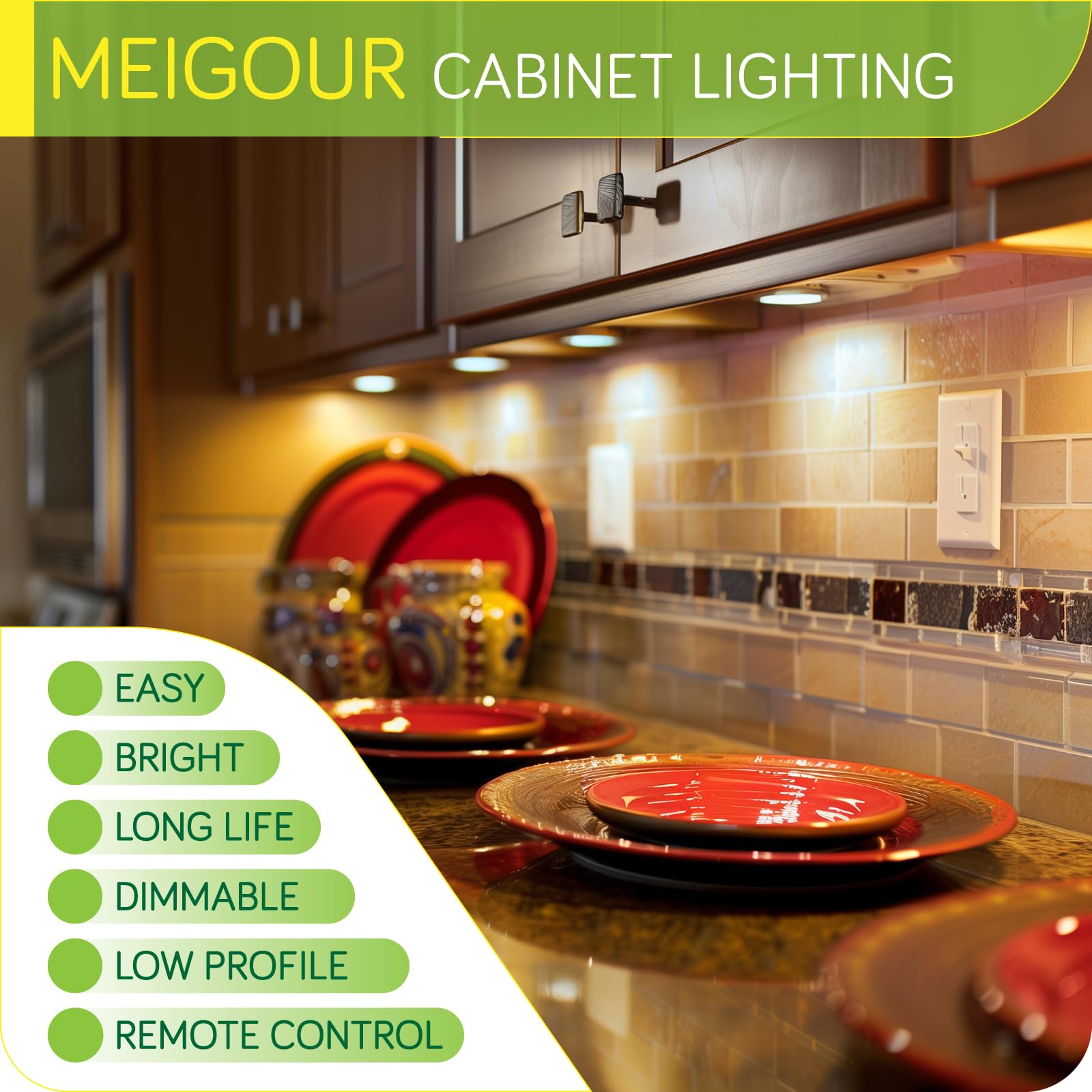Meigour LED Puck Lights Kit - 12 Dimmable Round Lights, Hardwired, 2700K Warm White, Model LK-5-WW12