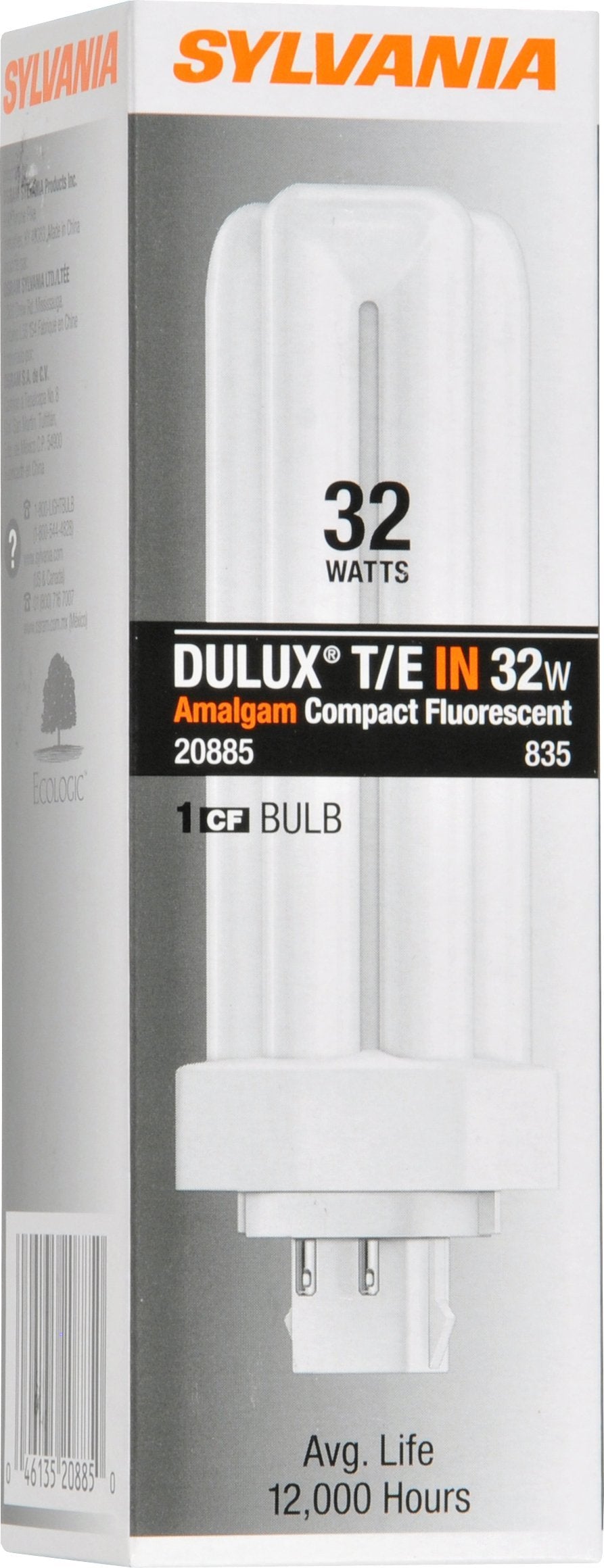 LEDVANCE Sylvania Compact Fluorescent 4 Pin Triple Tube 32W 3500K 1 Count Model 20885
