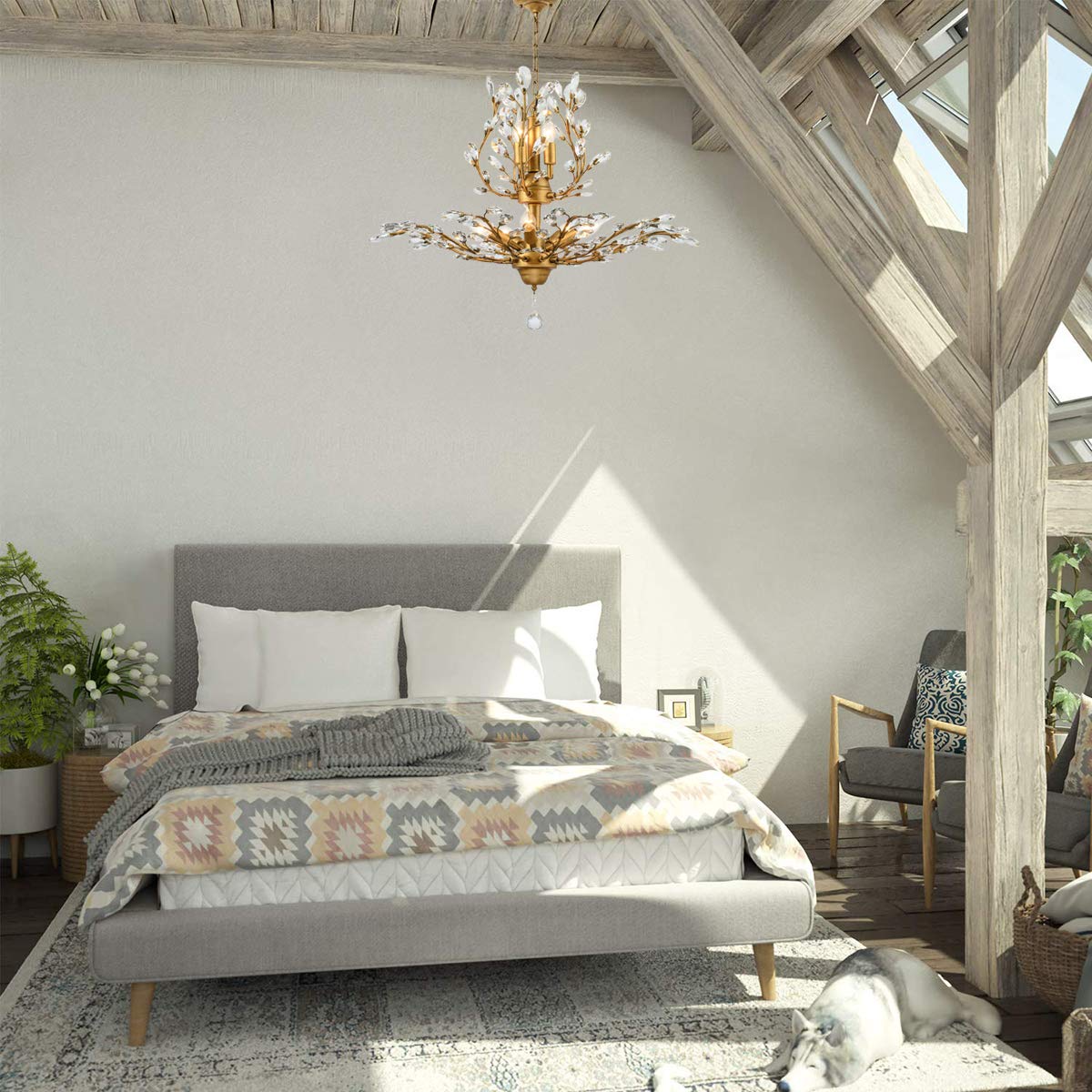 Garwarm 8-Light Vintage K9 Crystal Chandeliers Ceiling Lights Led Light Crystal Pendant Lighting Ceiling Light Fixtures Chandeli