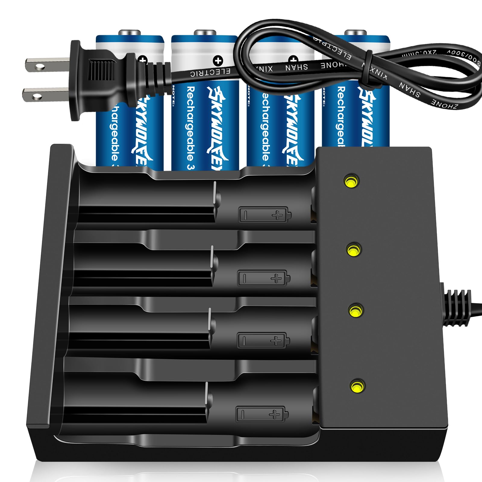 4 Pack 3.7 Volt Button Top Rechargeable Batteries and 18650 Battery Charger,Lithium Battery 4000mAh for Flashlights, Headlamps, 