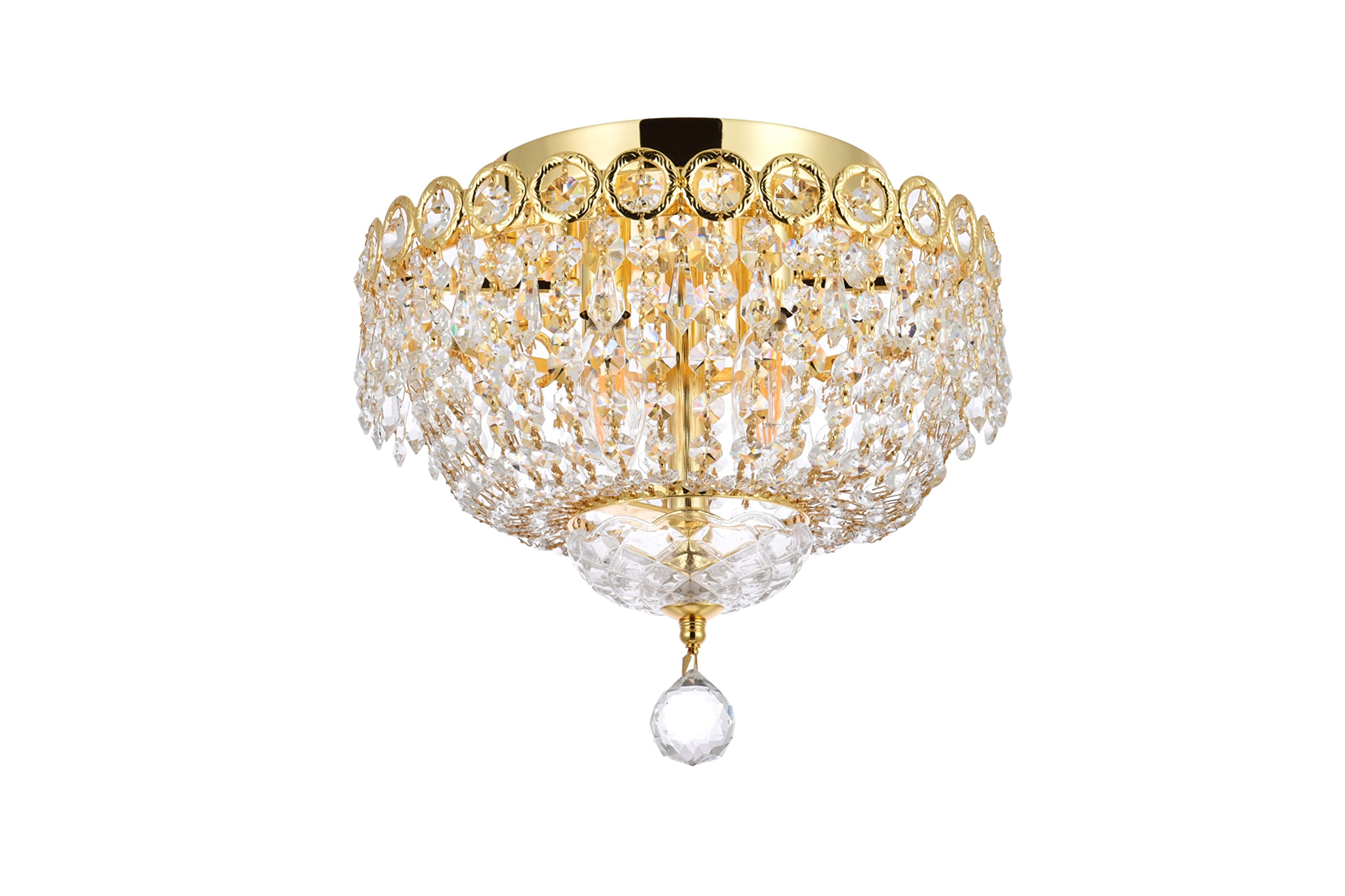 Elegant Lighting Century Flush Mount Light - Gold Finish, Royal Cut Crystal, Model V1900F12G/Rc