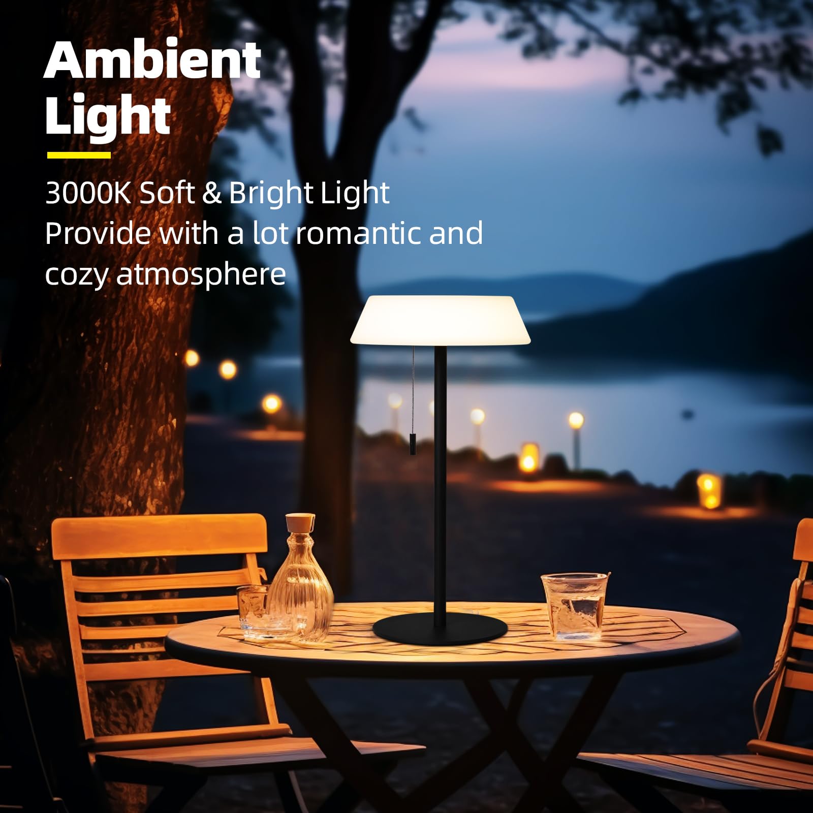 ILOVINIT Solar LED Outdoor Table Lamp, 3 Level Dimmable, 6.7inx6.7inx12.6in, Waterproof, Cordless, Black, Model IL-F015