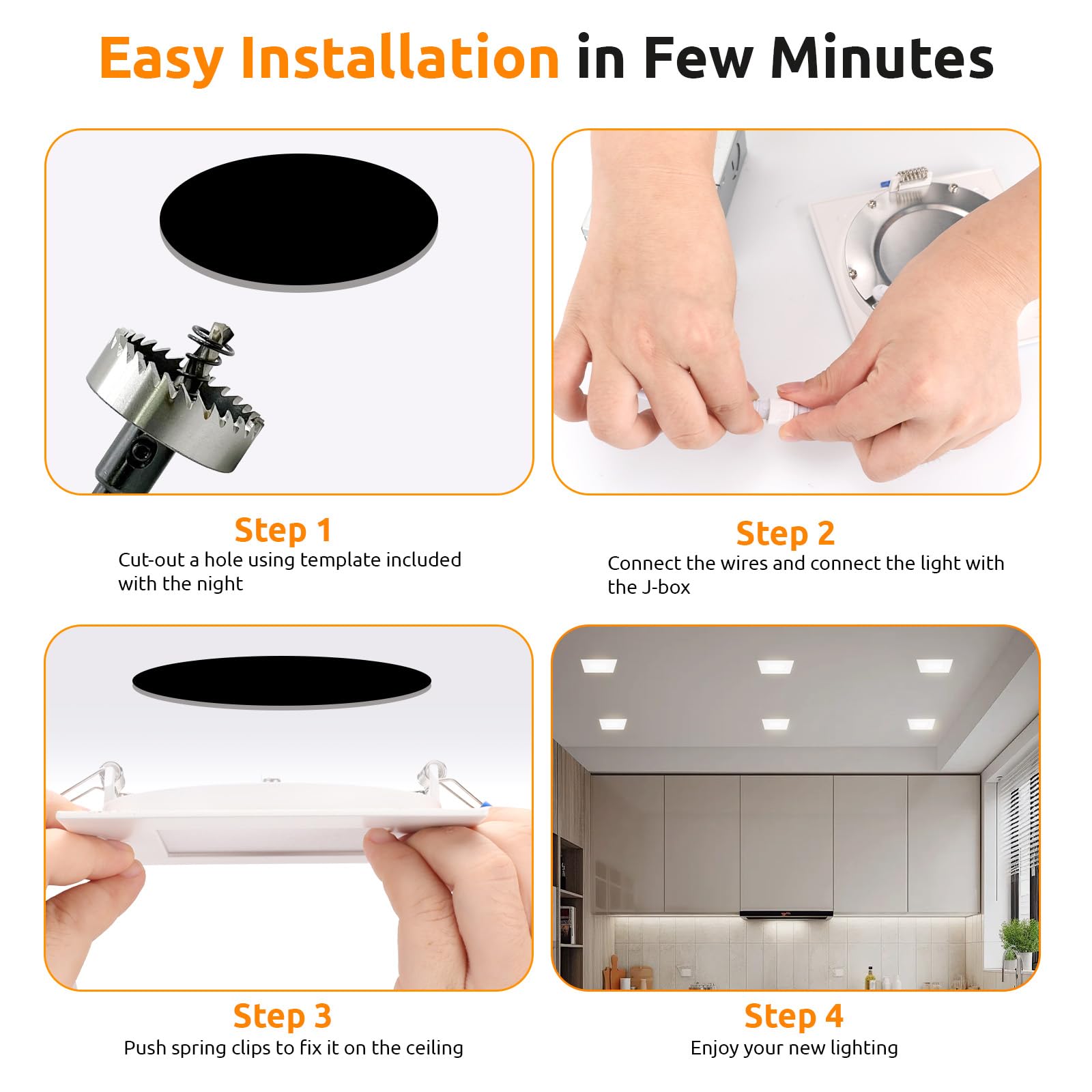 Honzin Square Led Recessed Lighting 4 Inch  5Cct Ultra Thin Led Recessed Ceiling Lights 1 Pack  Selectable 2700K/3000K/3500K/4000K/5000K  9W  Ic Rated  Dimmable Square White Trim With Junction Box