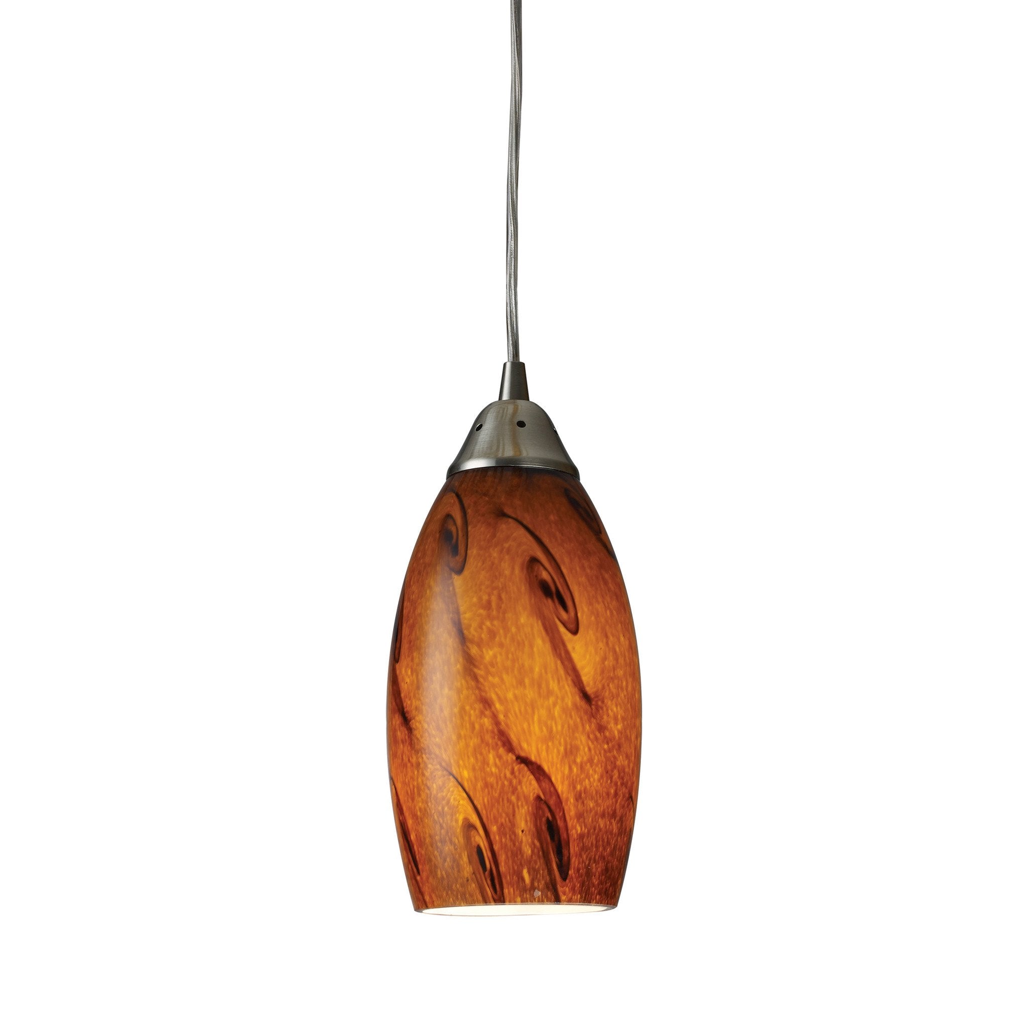 Elk Home Galaxy Pendant Light - Brown Glass With Led Bulb, Nickel Finish, No Adaptor Kit