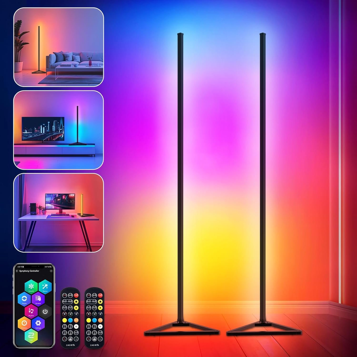 Handsonic Floor Lamp 16 Million Colors Led Floor Lamps 141 Cm Lamps For Living Room With Music Sync Standing Lamp With App And Remote Control Gaming Ambient Lighting Corner Lamp Bedroom Decor