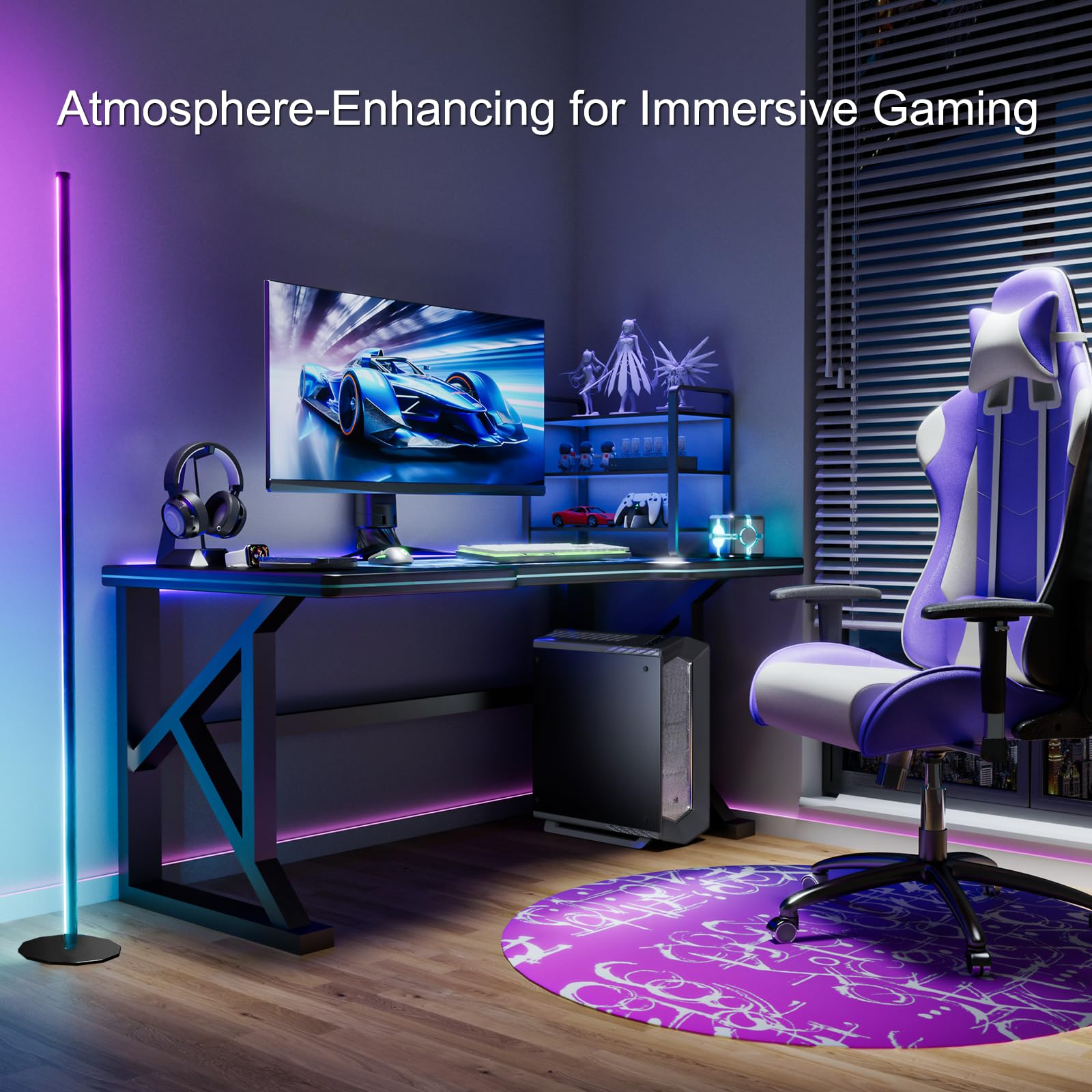 Velted Corner Floor Lamp, Smart Dual Led Corner Lamp With App And Remote Control, Rgb+Icw Ambient Lighting Music Sync &16 Millio