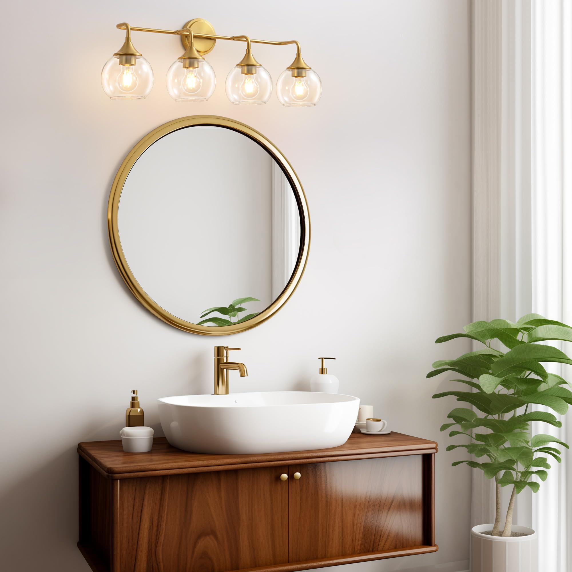 Gednbo Bathroom Vanity Light, 4-Light Gold Fixtures, Clear Glass Shade, 31 inch, Model G1796