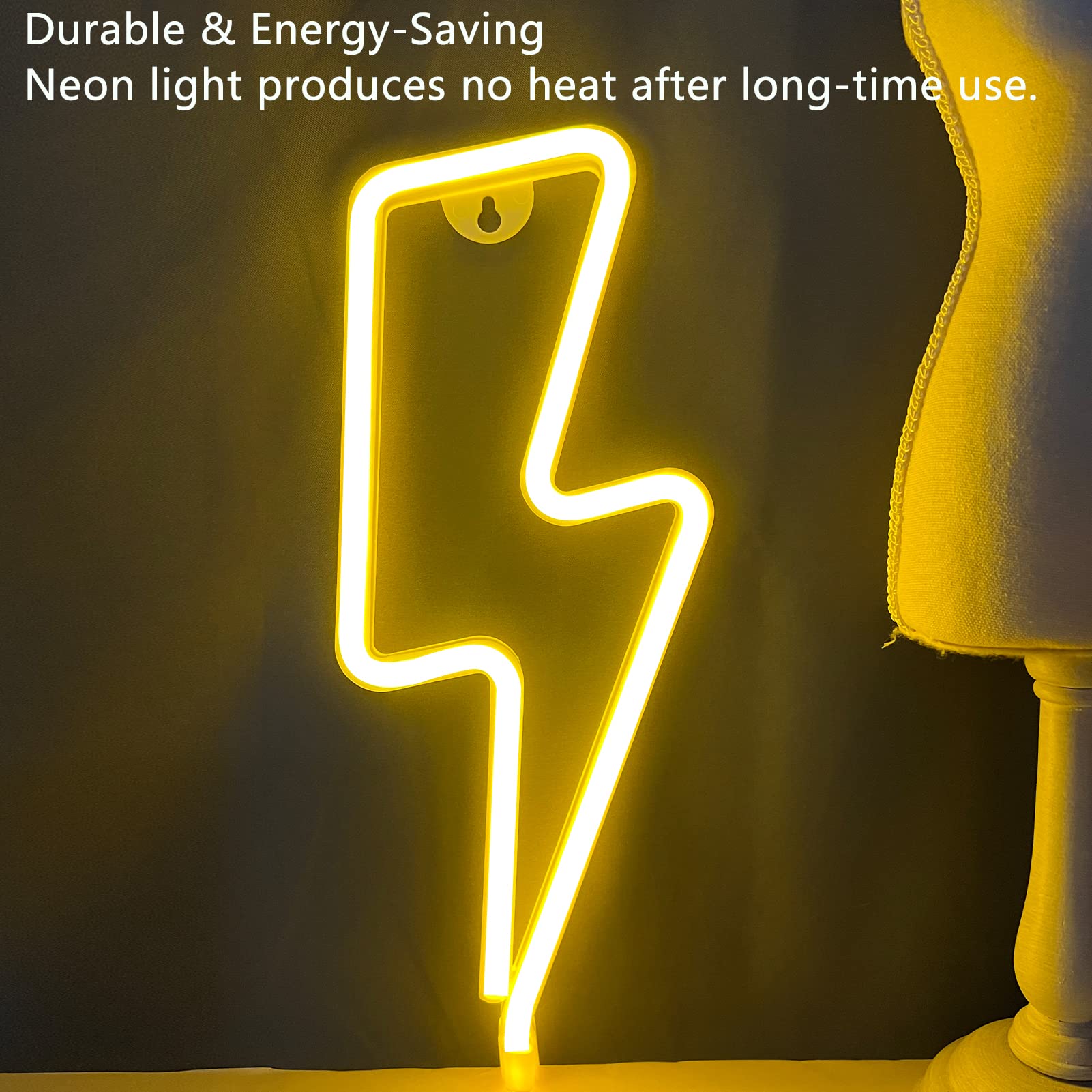 BerniceKelly Neon Lightning Bolt Sign, USB/Battery Powered, 13.2inx5.3in, Yellow