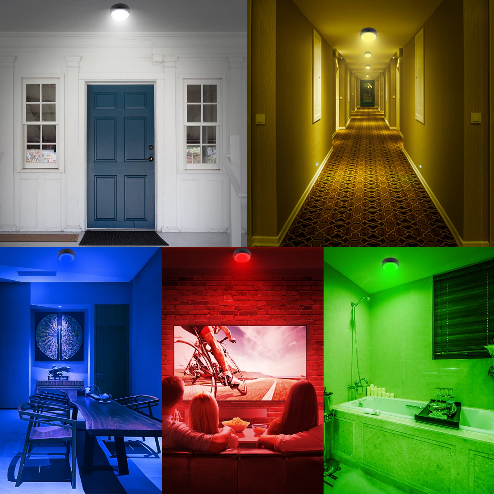 Kanesiki Battery Operated Ceiling Light, Wireless Shower Light With Timer, Color Changing Mood Lighting, Dimmable Rgb Night Ligh
