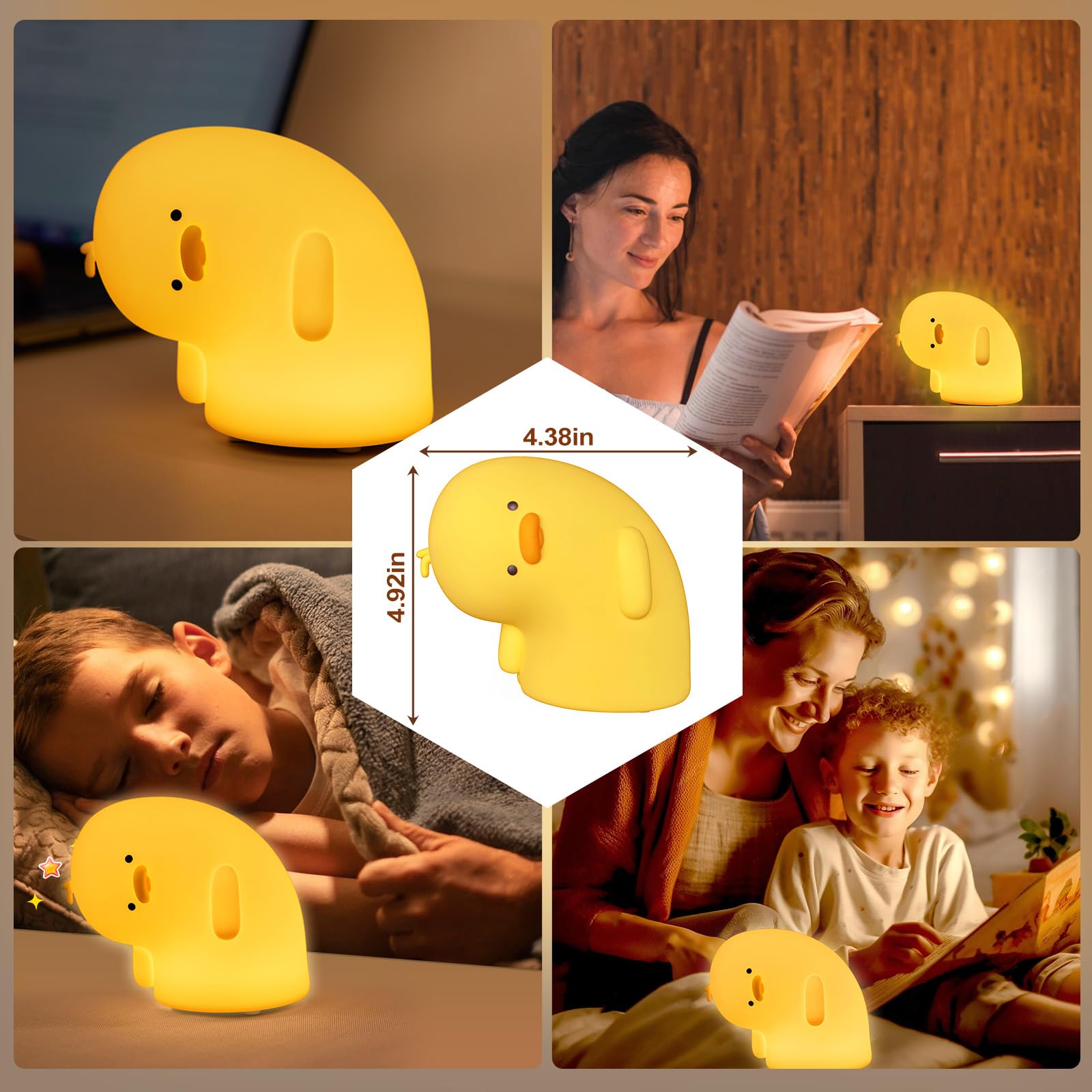 VTIGER LED Duck Night Light, Dimmable Silicone Touch Lamp, Rechargeable Nursery Decor, Duck Yellow, Model DNLY
