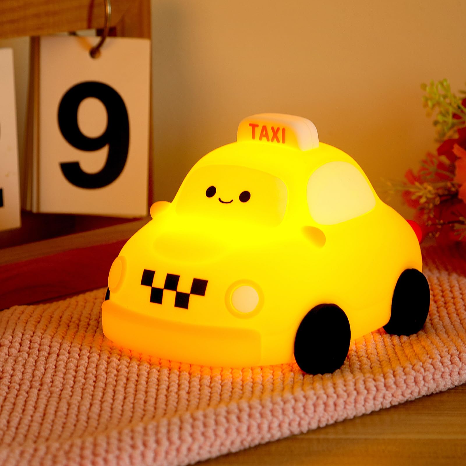Car Night Light for Kids, 3 Level LED Dimmable Lamp with Soft Touch, Rechargeable Nightlight for Kids Room, Cute Silicone Nurser