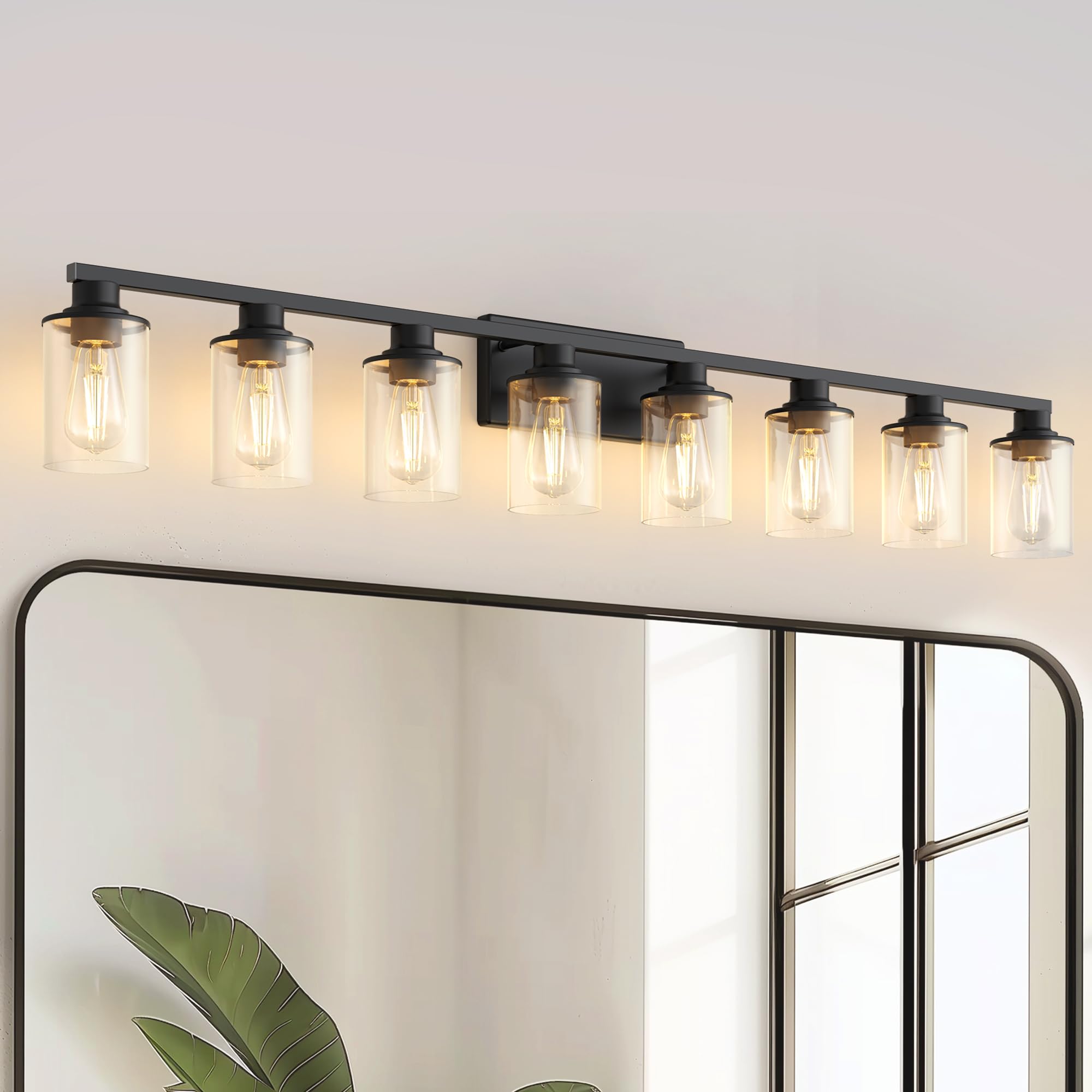 Doresshop 55 Inch Bathroom Light Fixtures  8-Light Black Bathroom Lighting Fixtures Over Mirror With Glass Shade  Modern Vanity Lights For Hallway Bedroom