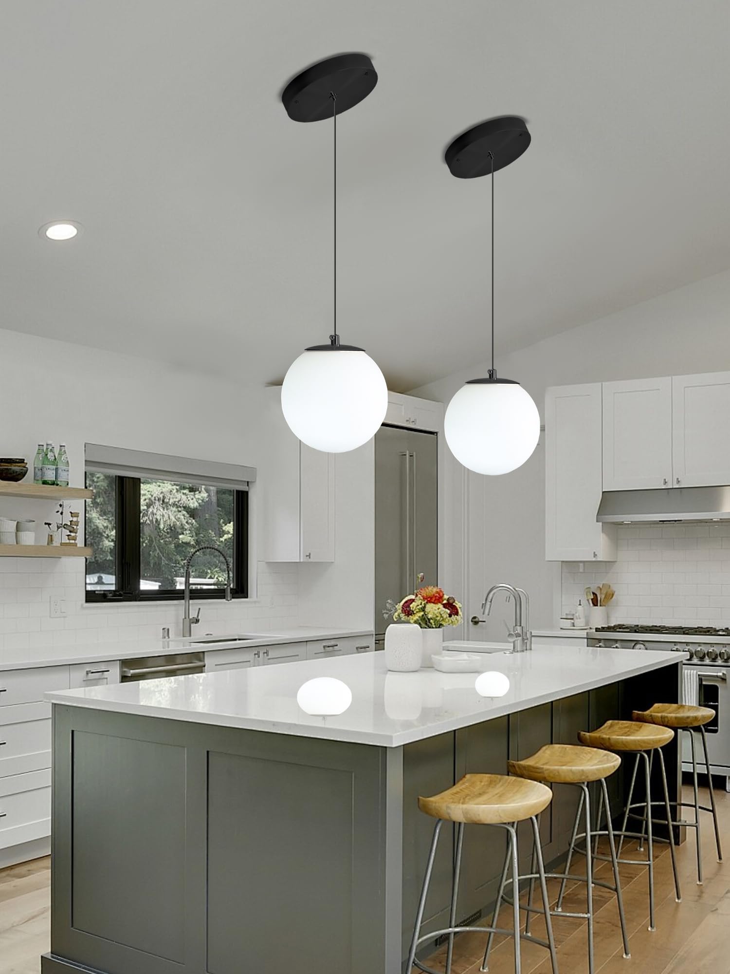 Ykolupty Globe Pendant Light  Modern Hanging Lighting Fixture Matte Black Chandelier With Clear Glass Shades Pendant Light For Kitchen Island  Dining Room  Living Room  Entry Hallway