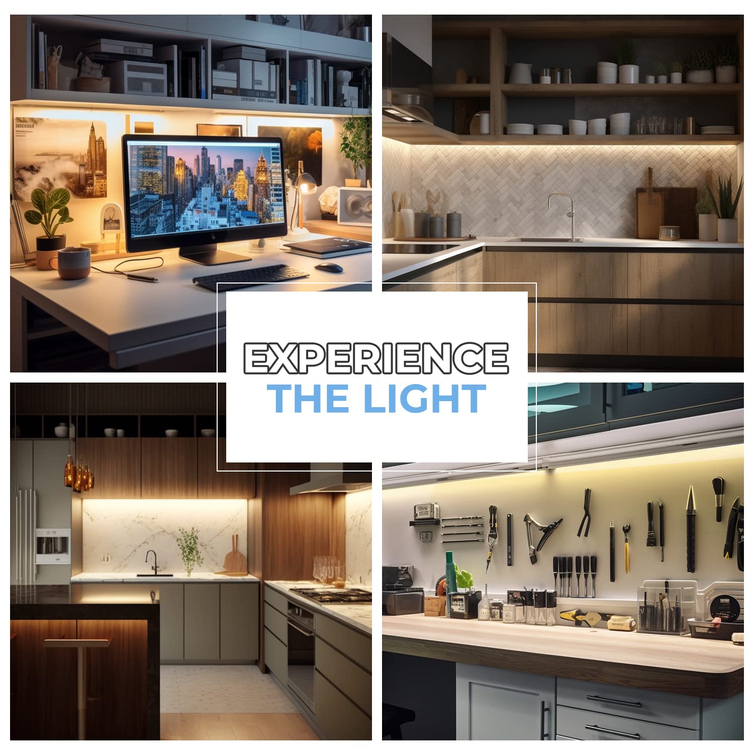 EShine LED Under Cabinet Lighting Kit, 40" Dimmable, Touchless Control, Warm White (3000K), Model ELW10001DW