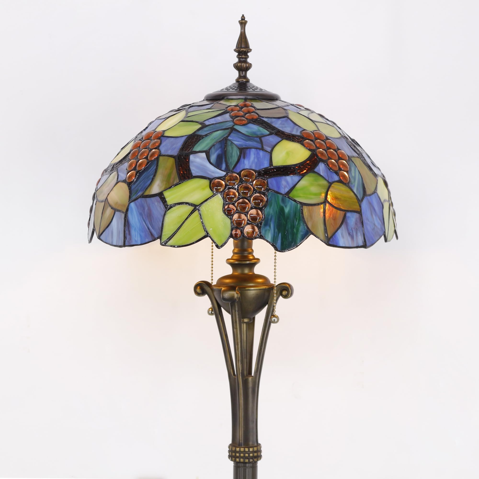 L-Juicwe Tiffany Floor Lamp Purple Stained Glass Grape Standing Reading Light 16X16X70 Inches Antique Pole Corner Lamp Decor Bed