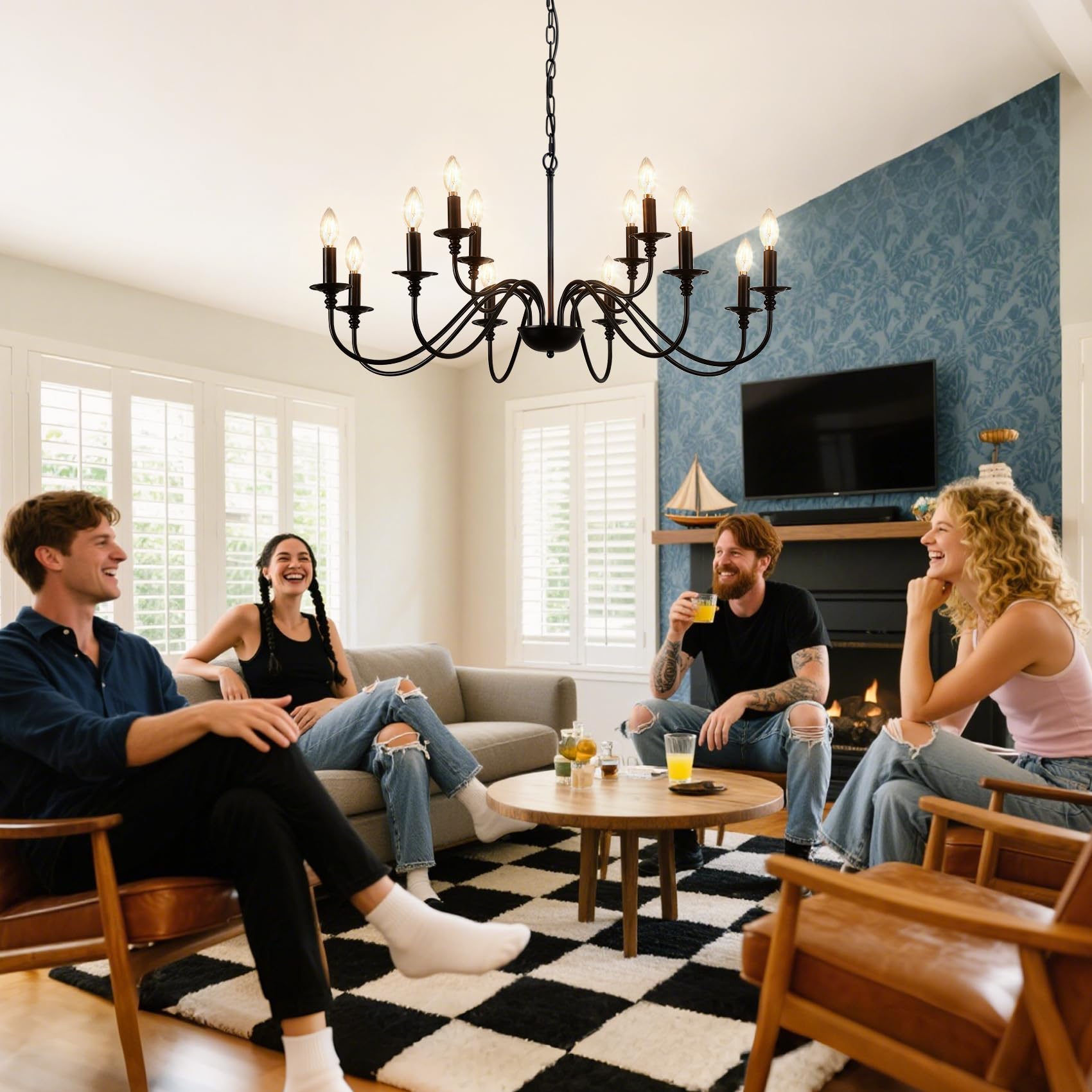 Depuley 12-Light Farmhouse Chandelier - Black Metal Modern Pendant Light for Dining Room, Kitchen Island, Foyer