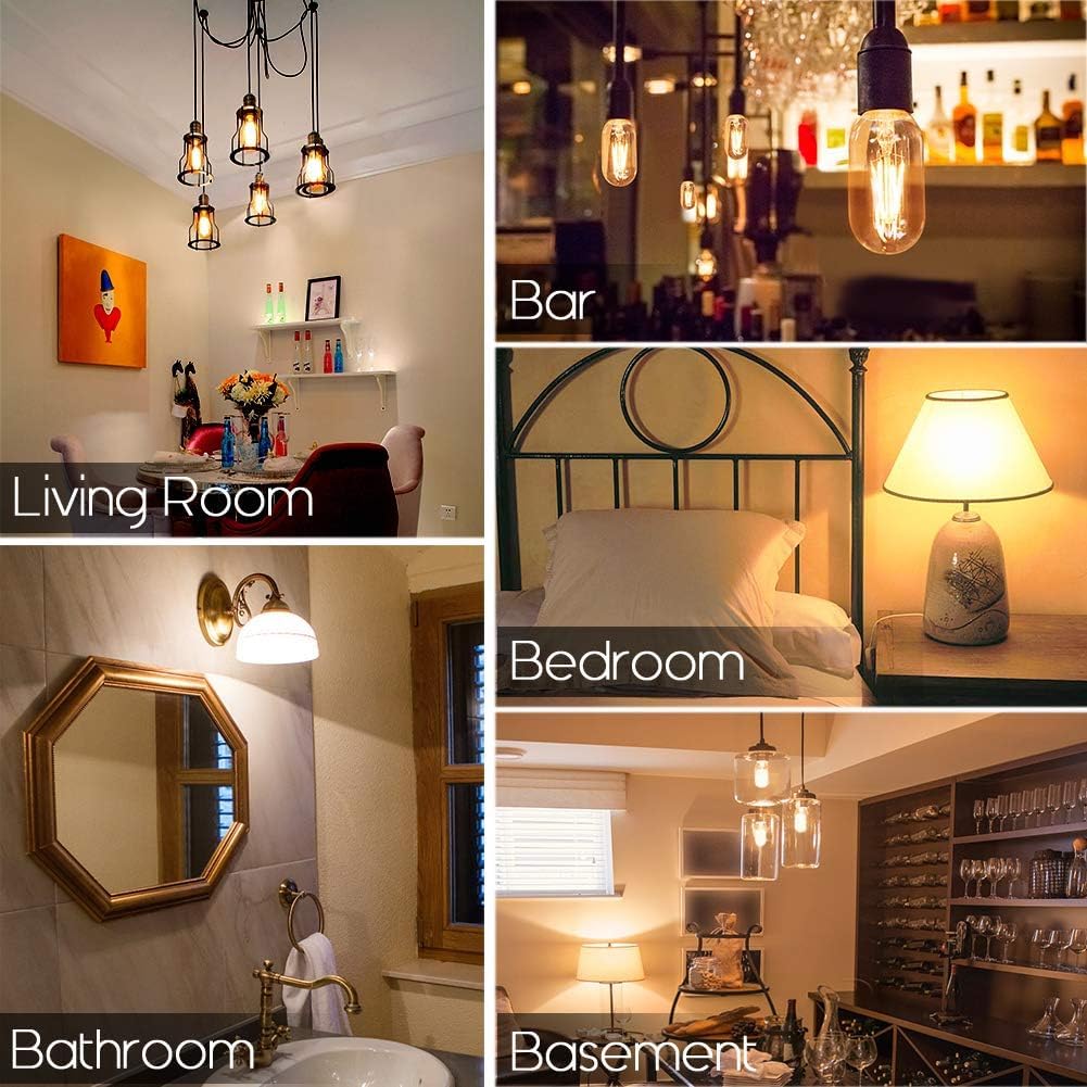 Lvye E26 Tubular Led Bulbs 4W, 3000K Soft White,Dimmable Edison Style Filament Light Bulb, T10 Vintage Bulb 40 Watt Equivalent,