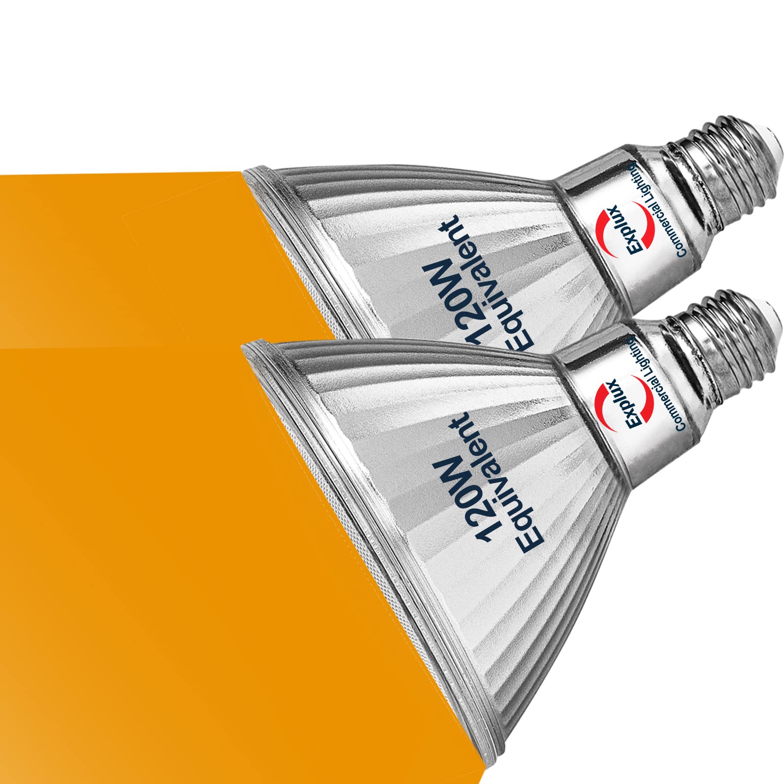 Explux LED PAR38 Outdoor Flood Light Bulbs, 120W Equivalent, Dimmable, Amber Color, 2-Pack, Weatherproof, Hard Glass