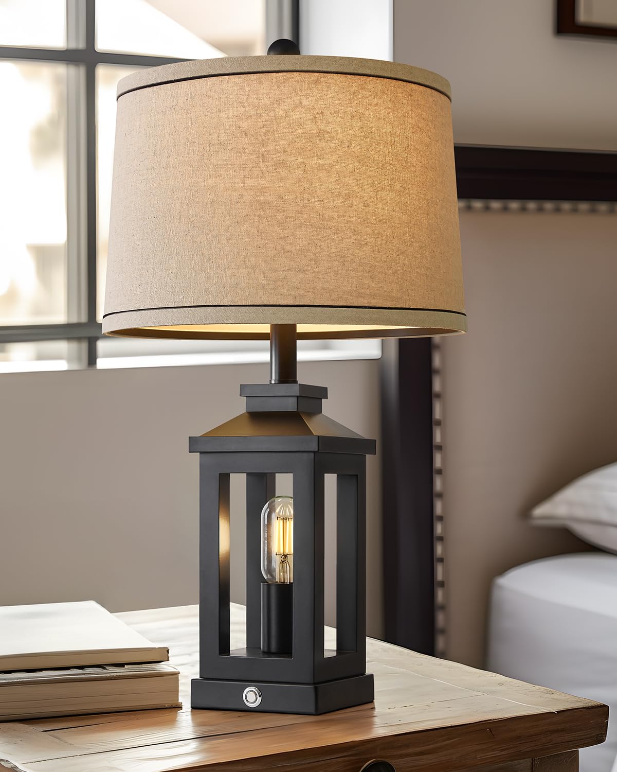 G-SAFAVA Retro Farmhouse Black Table Lamp with USB Ports, Touch Control, Set of 1, Vintage Modern Design