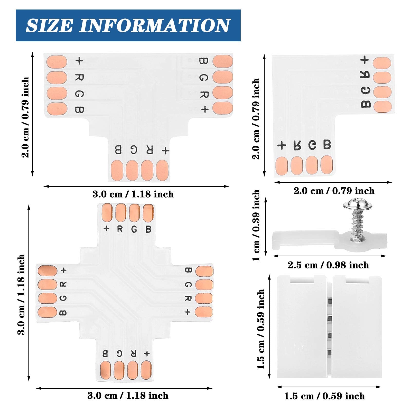 Mudder 95 Pieces 4 Pin Led Light Strip Connectors Set Including Screw Clips, 4 Pin Led Connectors, Cuttable T, L And X Shape Pcb