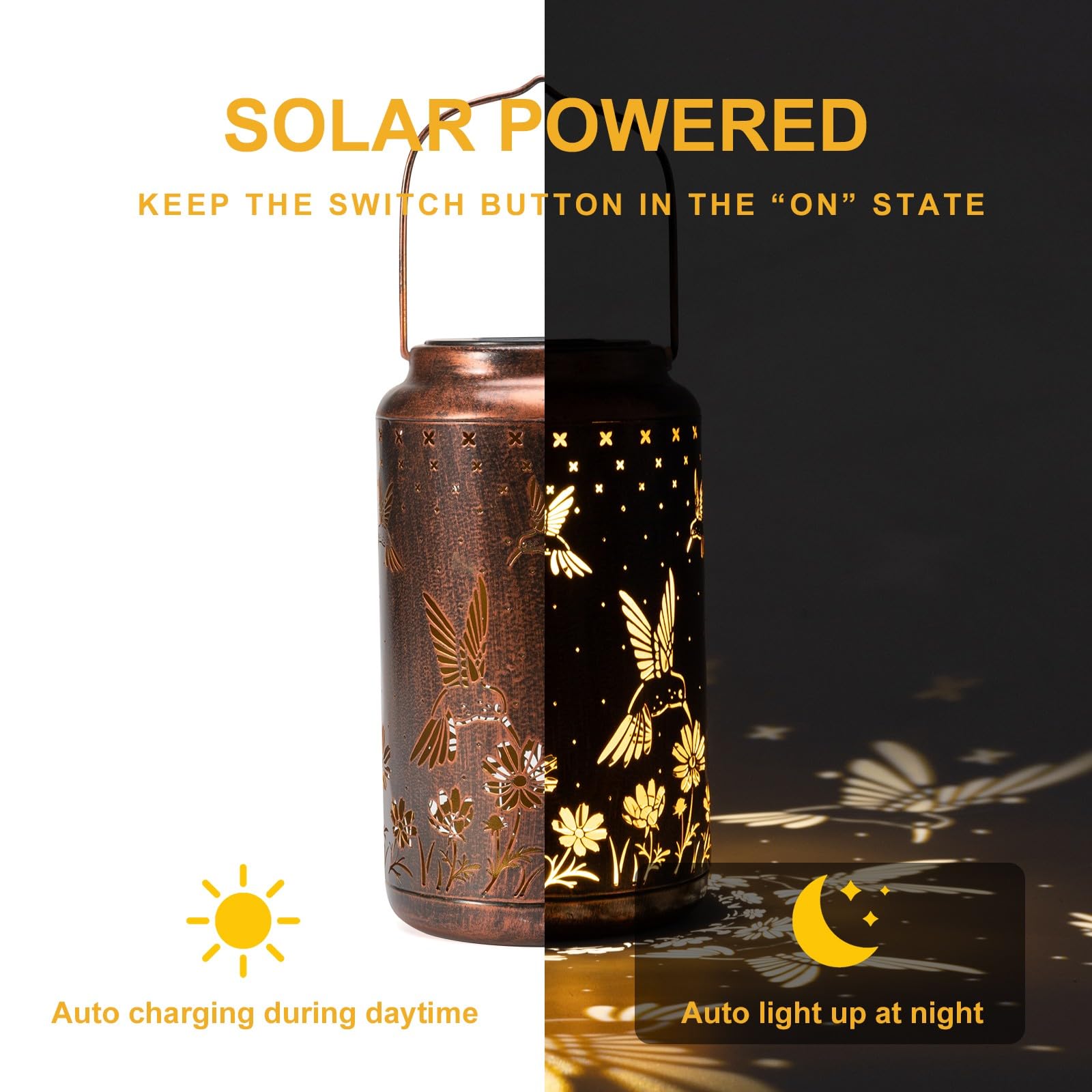 Pearlstar Hummingbird Lantern Hanging Solar Lights Outdoor Decorative Solar Lantern Waterproof For Table Patio Yard Garden Lawn Landscape Lighting, Gardening Gifts For Women Mom (Hummingbird-B)