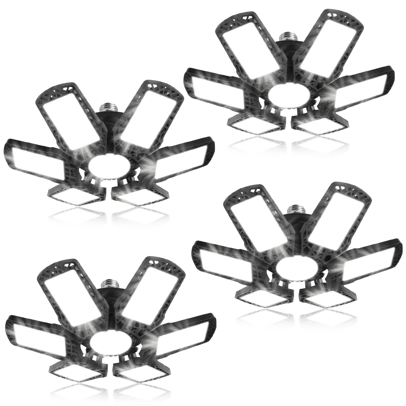 Bnselt 4 Pack 185W Led Garage Lights, 18500Lm Deformable Garage Lights Ceiling Led With 6+1 Panel,6500K Daylight Adjustable Folding Garage Led Shop Lights E26/E27 For Garage,Workshop,Basement