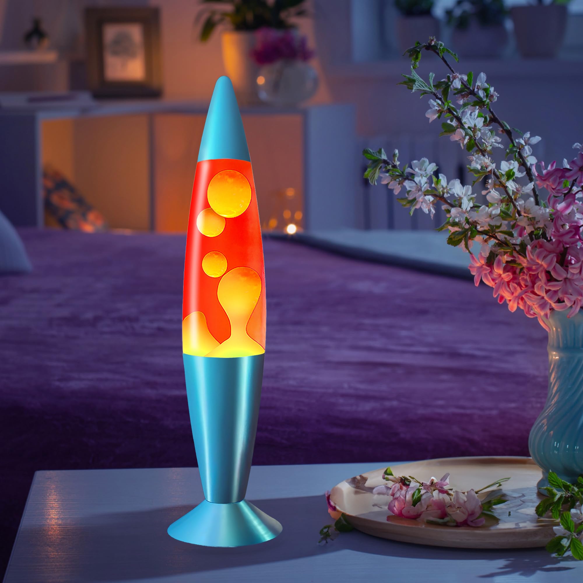 JAMBO 16in Liquid Light Lamp - Red with Orange Wax, Night Light for Home Decor, Living Room, Office, Bedroom, Kids, Teens