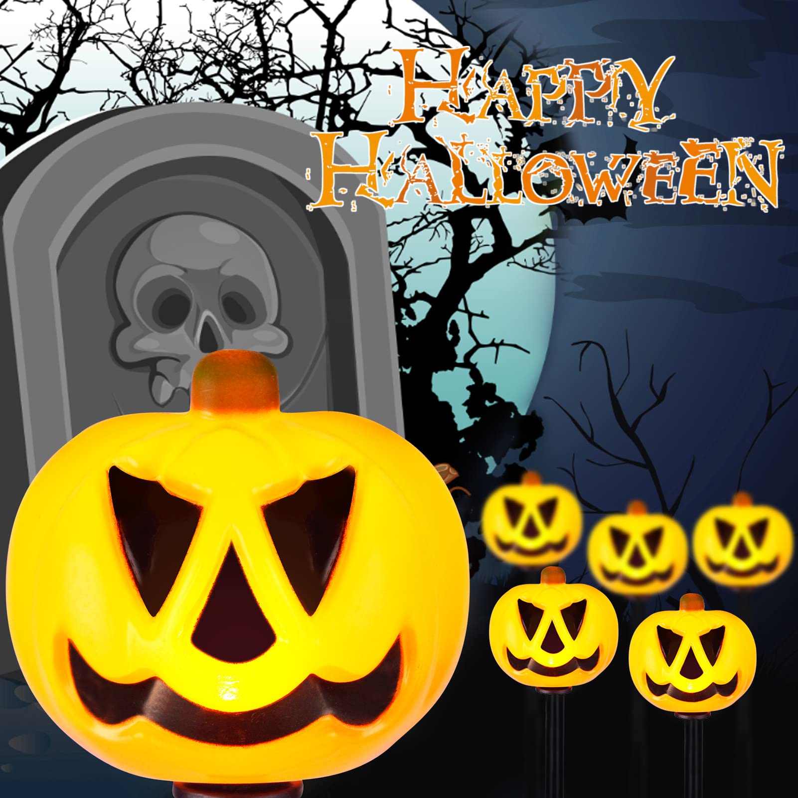 Halloween Pumpkin Stake Lights, Set Of 10 Decorative Solar Pumpkin Lights, Waterproof Halloween Decorations For Outdoor Garden And Yard (Pumpkin)