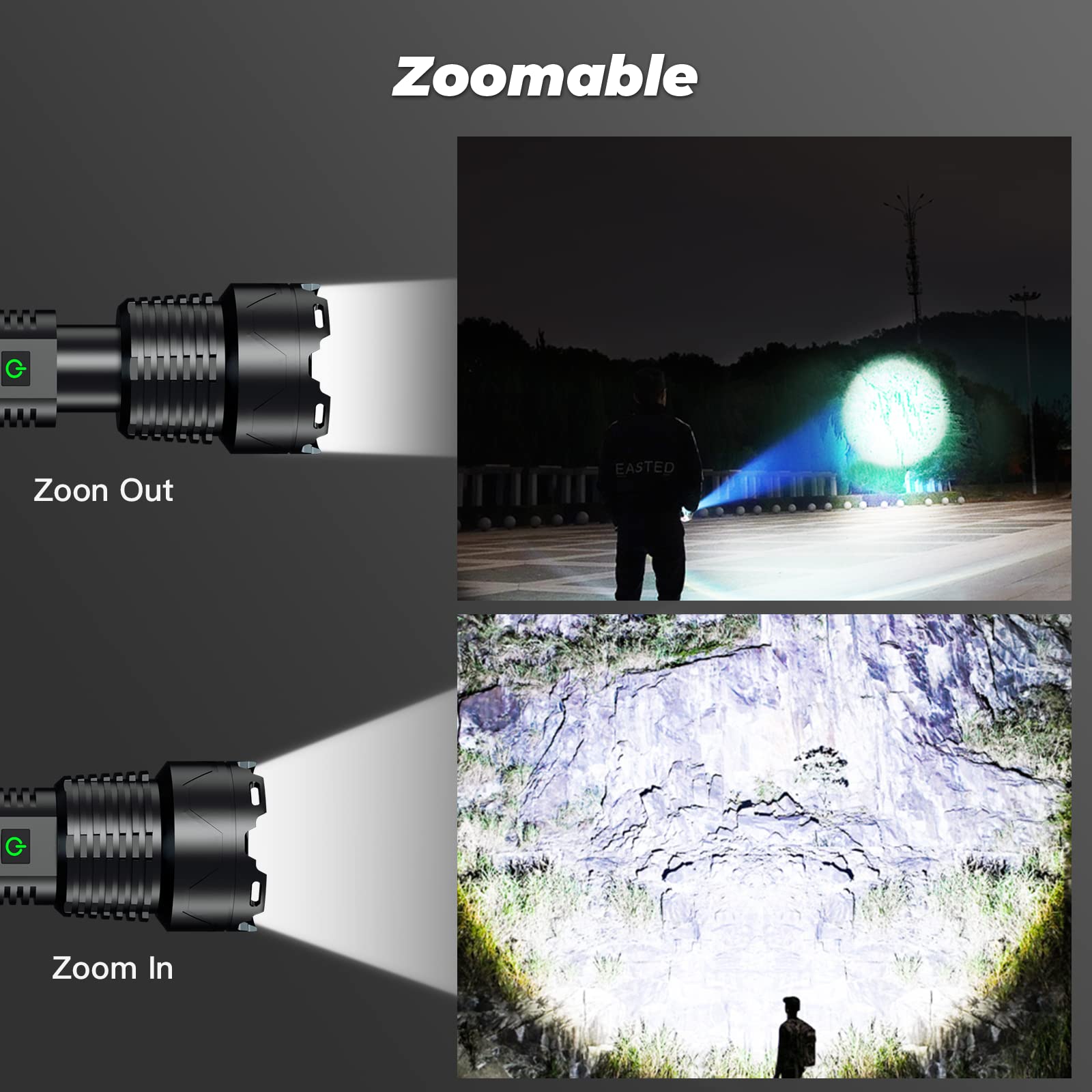 Rechargeable Flashlights, 150000 High Lumens XH-P160 Super Bright LED Powerful Handheld Flashlight with Shoulder Strap, 5 Light