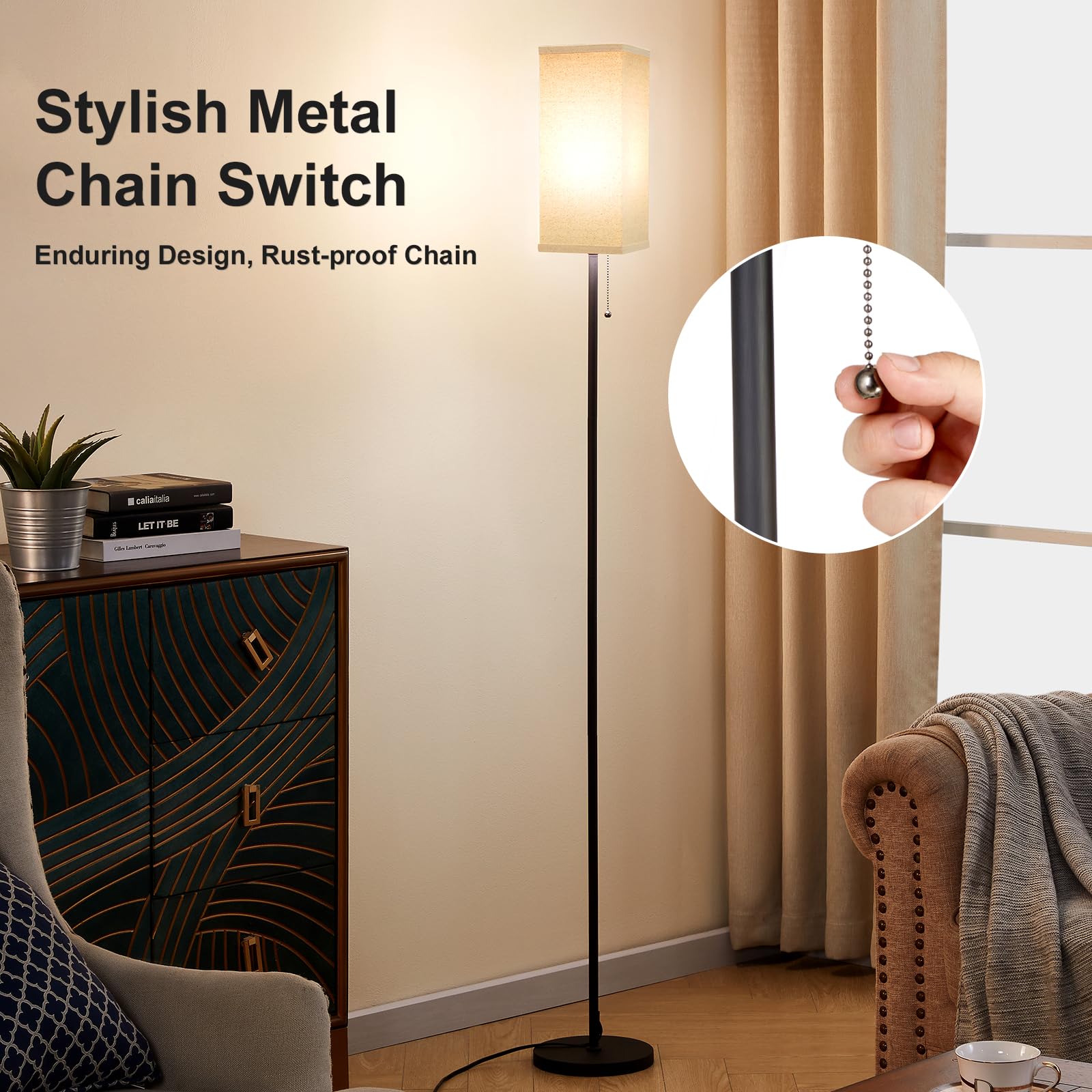 Floor Lamps For Living Room Bedroom - 3 Color Temperature Silver Floor Lamp Set Of 2, Modern Standing Lamps With Pull Chain Swit