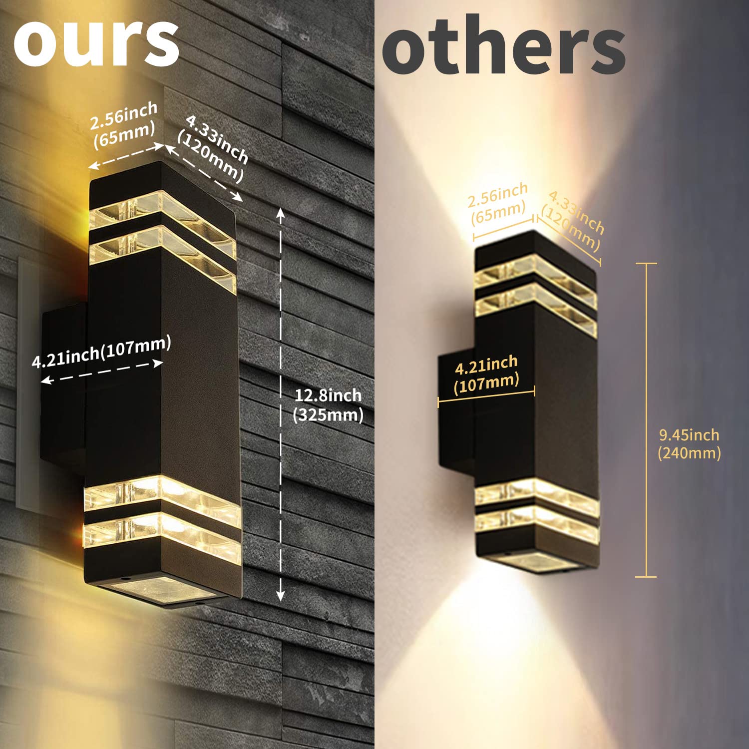 Lanfu 12W Led Outdoor Wall Sconce Light Fixture, Ip65 Waterproof, Modern Design, 2-Pack, Black