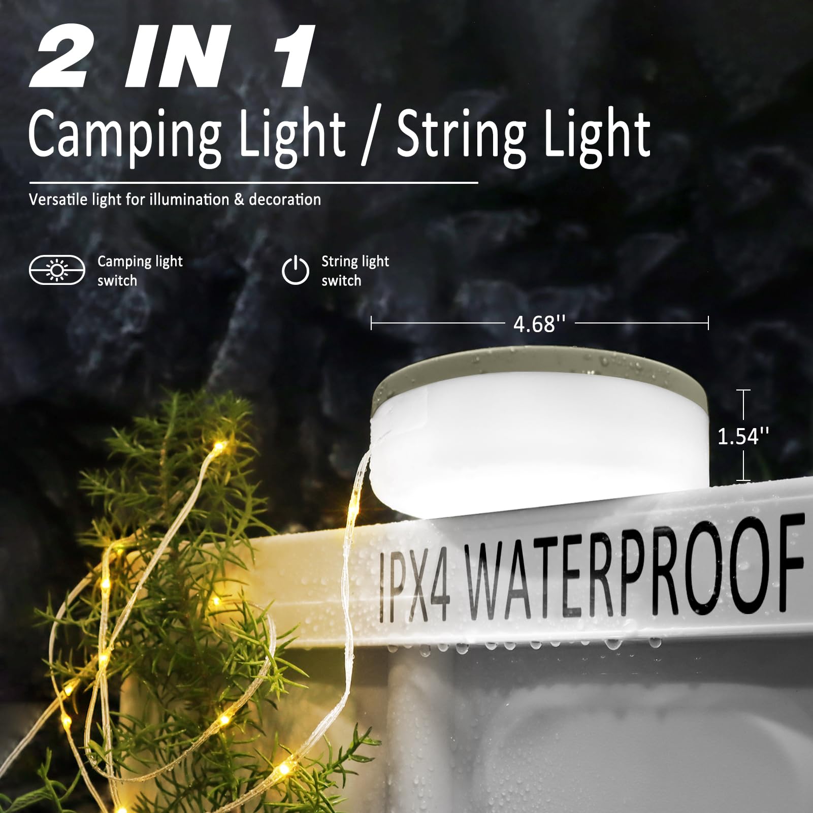 DIBMS 1-Pack Camping String Light, 32.8FT Waterproof LED for Outdoor Party, Warm White, Model PEC00593-DI