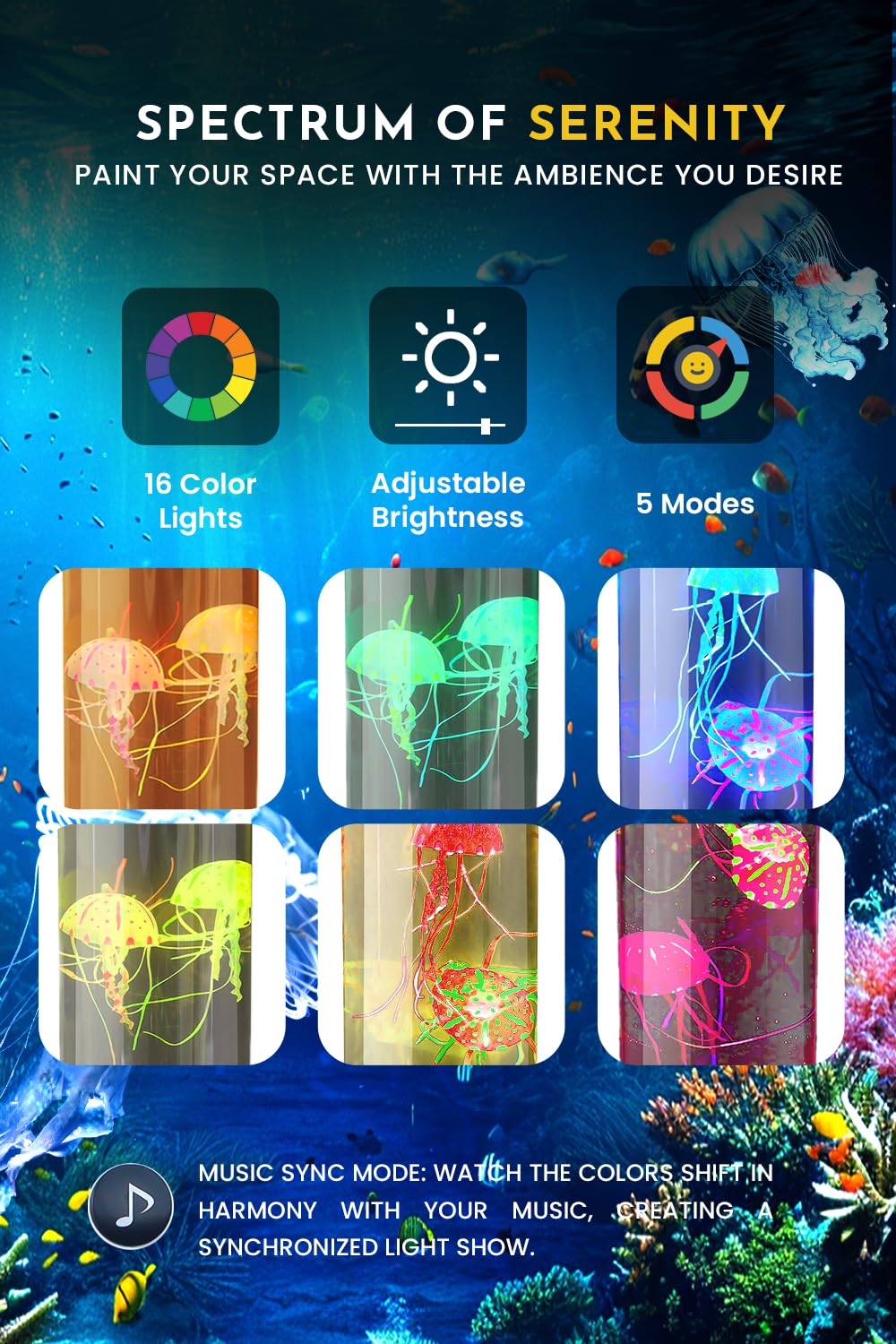 Brewish Jellyfish Lamp With 20W Bluetooth Speaker, 16 Color Changing Mood Lamp, 5 Modes Aquarium Night Light For Kids, Birthday,