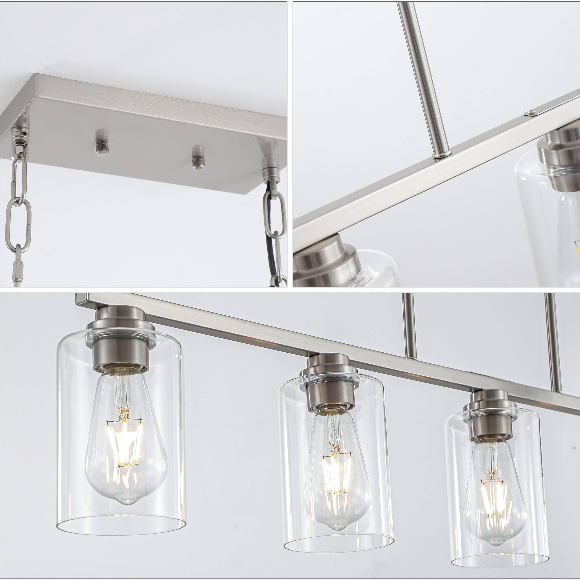 Mecgirn 5-Light Linear Chandelier Pendant Lighting, Brushed Nickel Metal Fixture for Kitchen Island & Dining Room, Model D0017-5