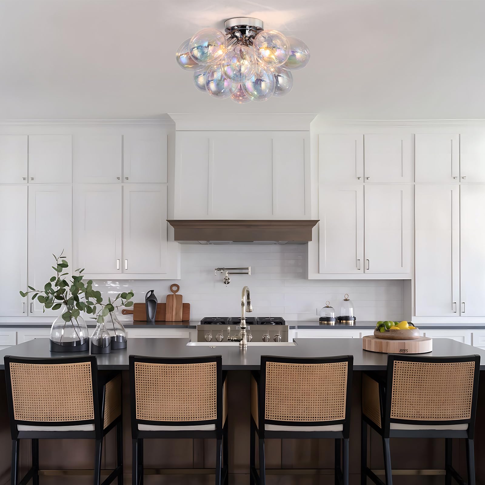 Goyeel Glass Bubble Chandelier Lighting Colorful Bedroom Ceiling Light Chandelier Modern Mid Century Light Fixtures Ceiling Mount Flush Mounts With 13 Globe For Kid Room Girls Room Foyer Living Room