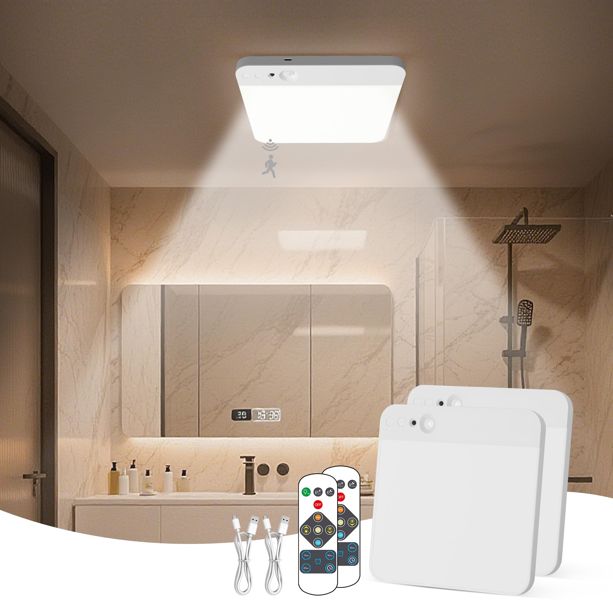 Kindeep Motion Sensor Ceiling Light: Battery Operated Ceiling Light Wireless Indoor For Shower, Closets, Stairs, Hallway, Pantry