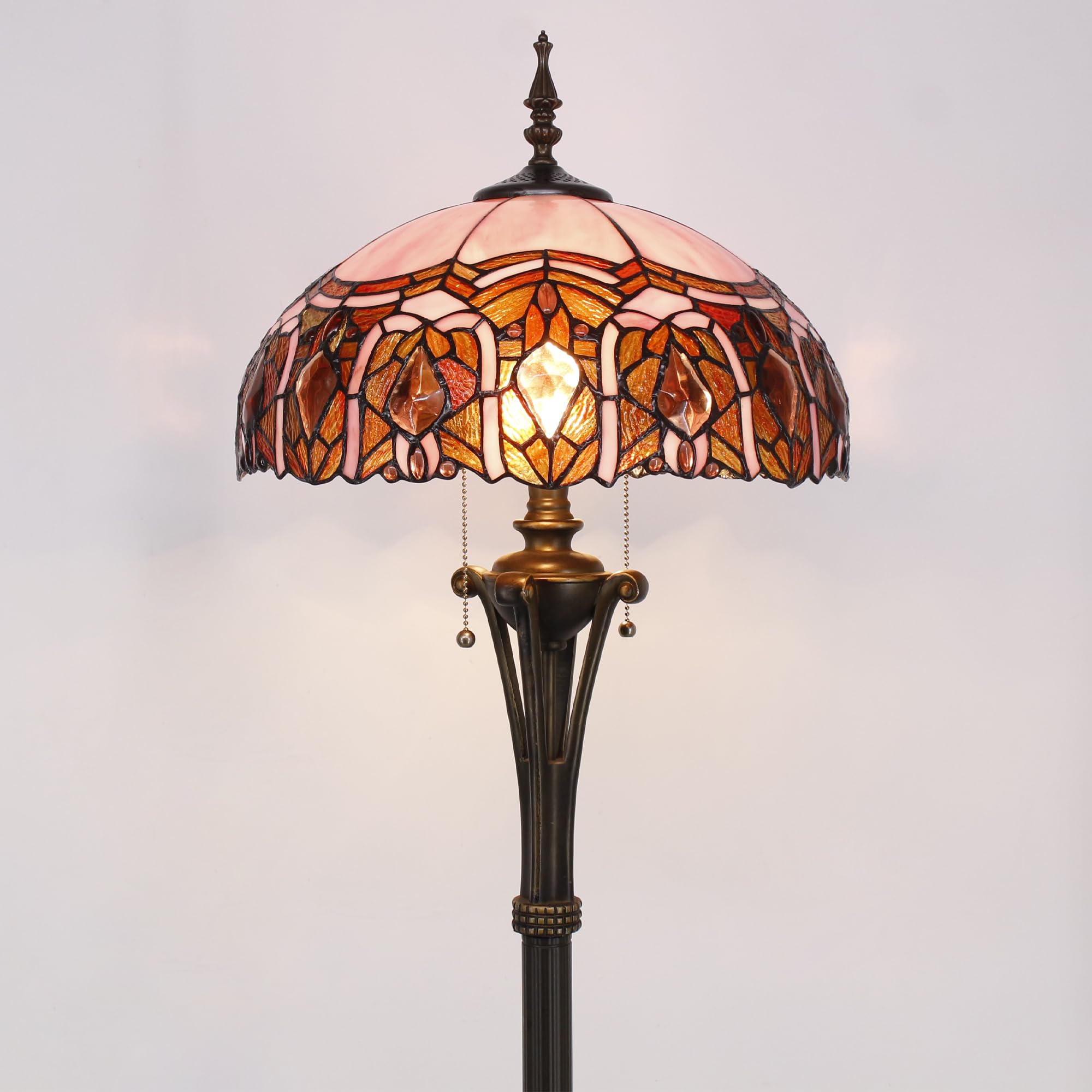 L-Juicwe Tiffany Floor Lamp Pink Stained Glass Jewelry Standing Reading Light 16X16X70 Inches Antique Pole Corner Lamp Decor Bed