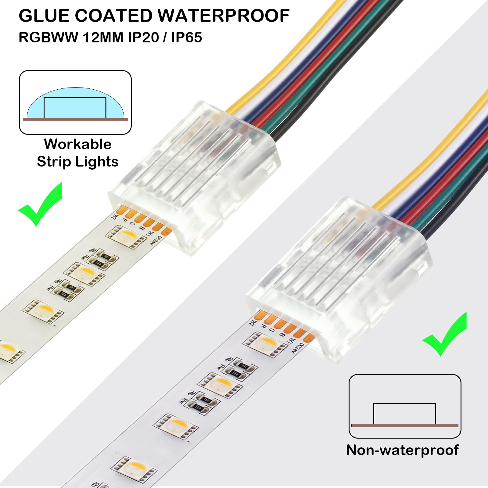 Flutesan Rgb Led Light Strip Connectors 20 Waterproof Led Adapter Connectors Transparent Solderless Led Light Strip Connectors F