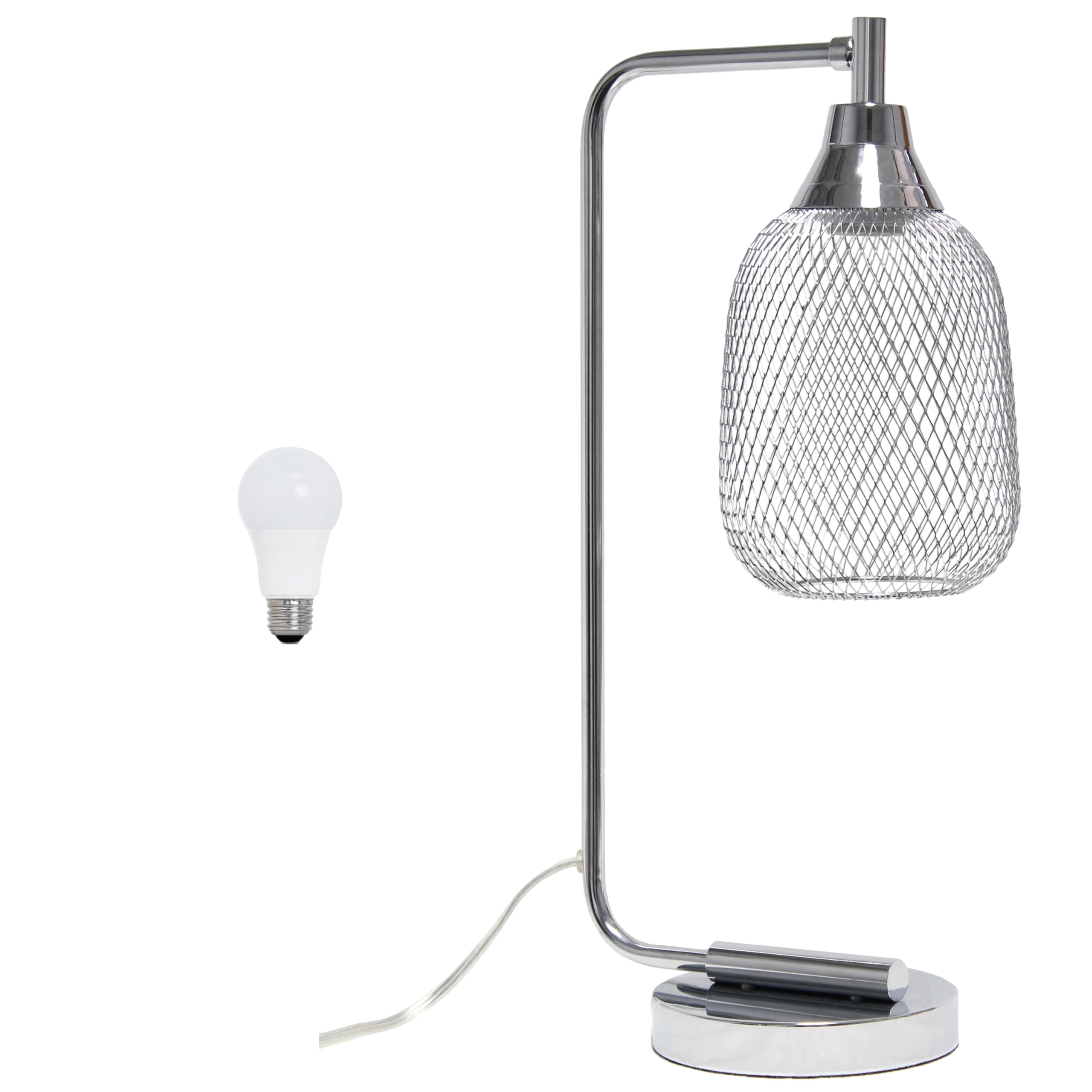 Elegant Designs LD1060-CHR-LB 19" Industrial Mesh Wire Desk Lamp with LED Bulb, Chrome