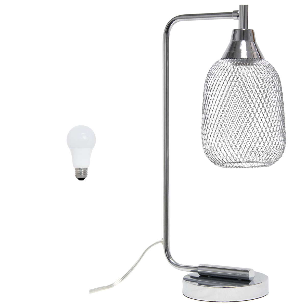 Elegant Designs LD1060-CHR-LB 19&quot; Industrial Mesh Wire Desk Lamp with LED Bulb, Chrome