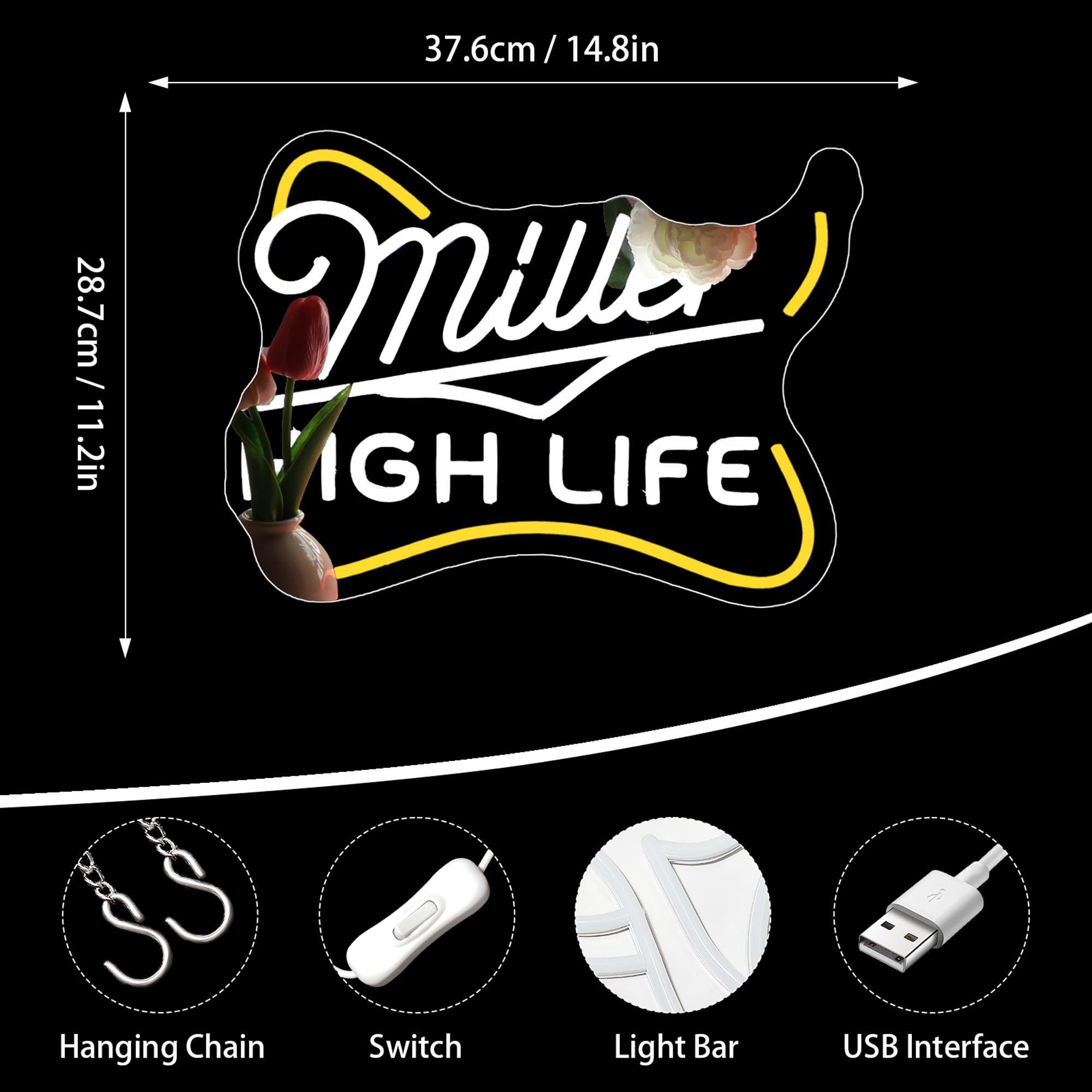 FPLL Neon Sign for Wall Decor - USB Powered White LED Light, Acrylic Material, Perfect for Parties and Man Cave