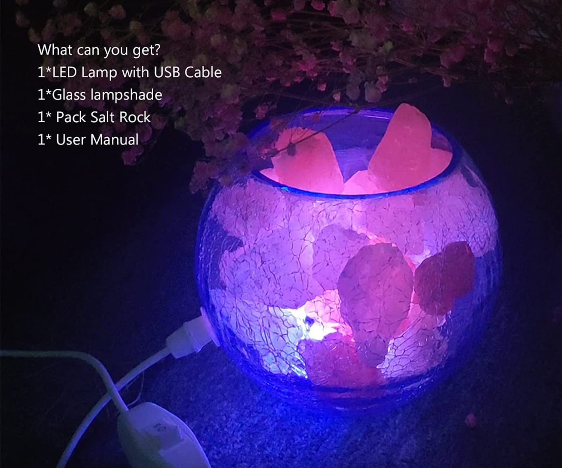 V.C.Formark Color Changing Usb Himalayan Salt Lamp - Ice Crack Design For Desk & Living Room