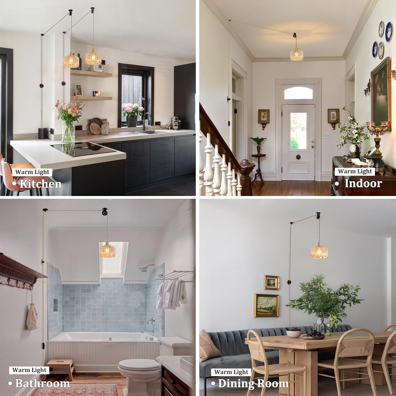 Shenmoyl Plug In Pendant Light Hanging Light Fixture Corded On/Off Switch Brass Pendant Light With Amber Striped Glass Lampshade