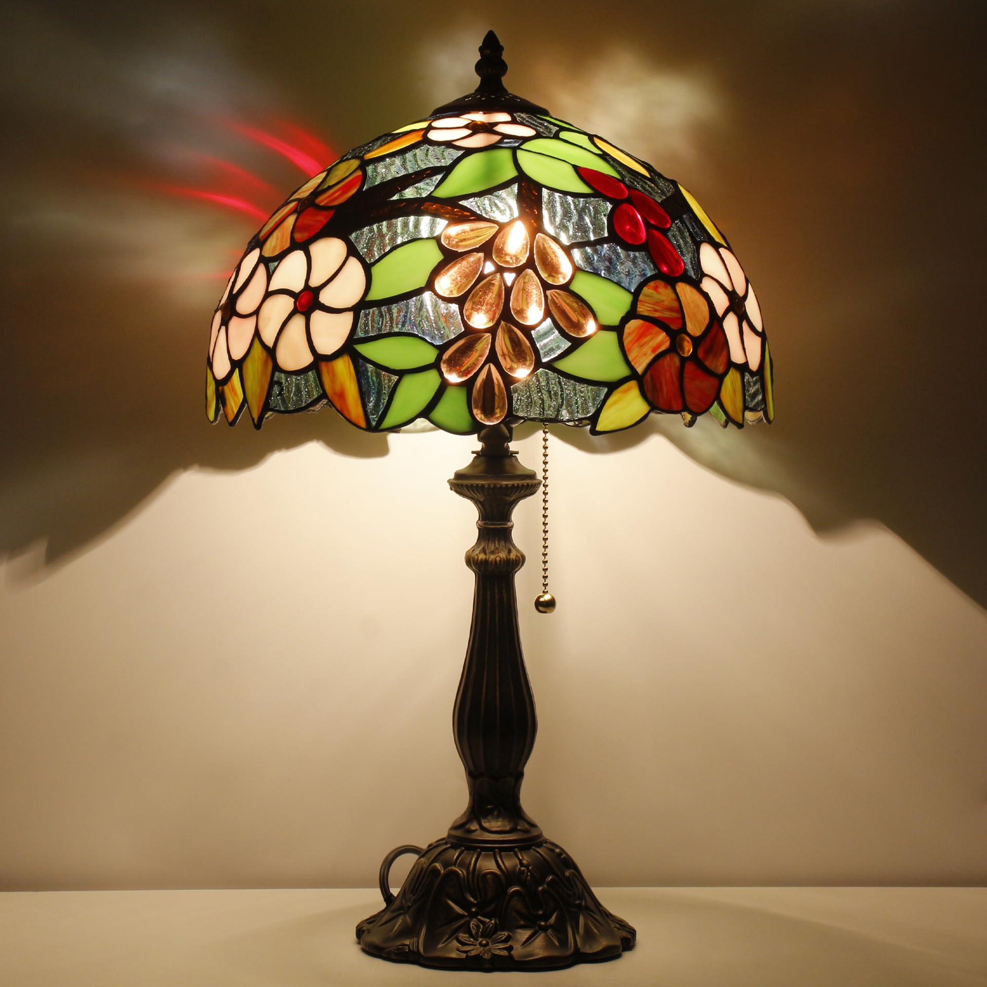 AVIVADIRECT Tiffany Lamp Stained Glass Purple Grape Style Table Lamp Desk Reading Light 12X12X19 Inches with Resin Base Decor Be