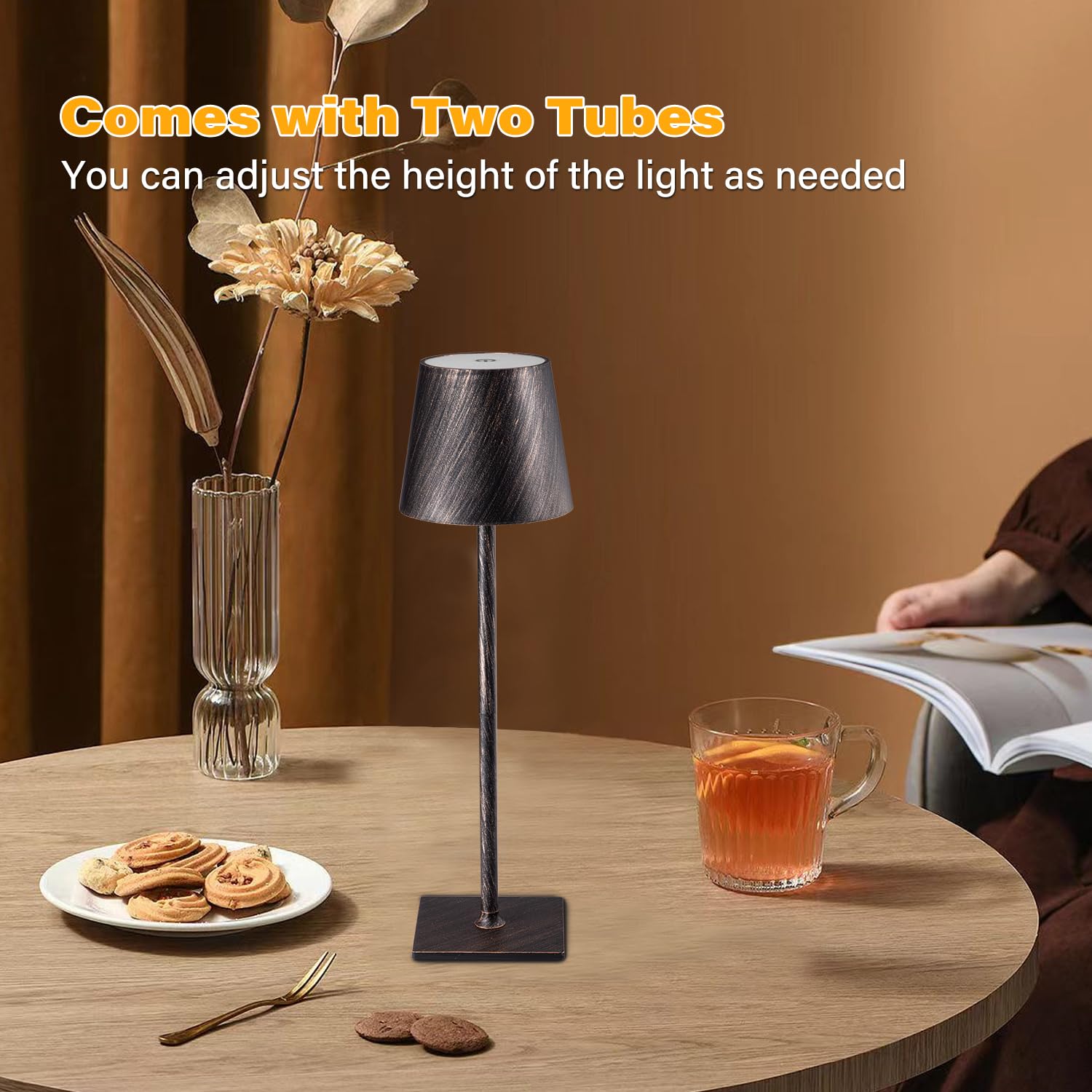 CHLORANTHUS Cordless Table Lamps - 2 Pack, Stepless Dimming, 5000mAh Battery, Antique Copper