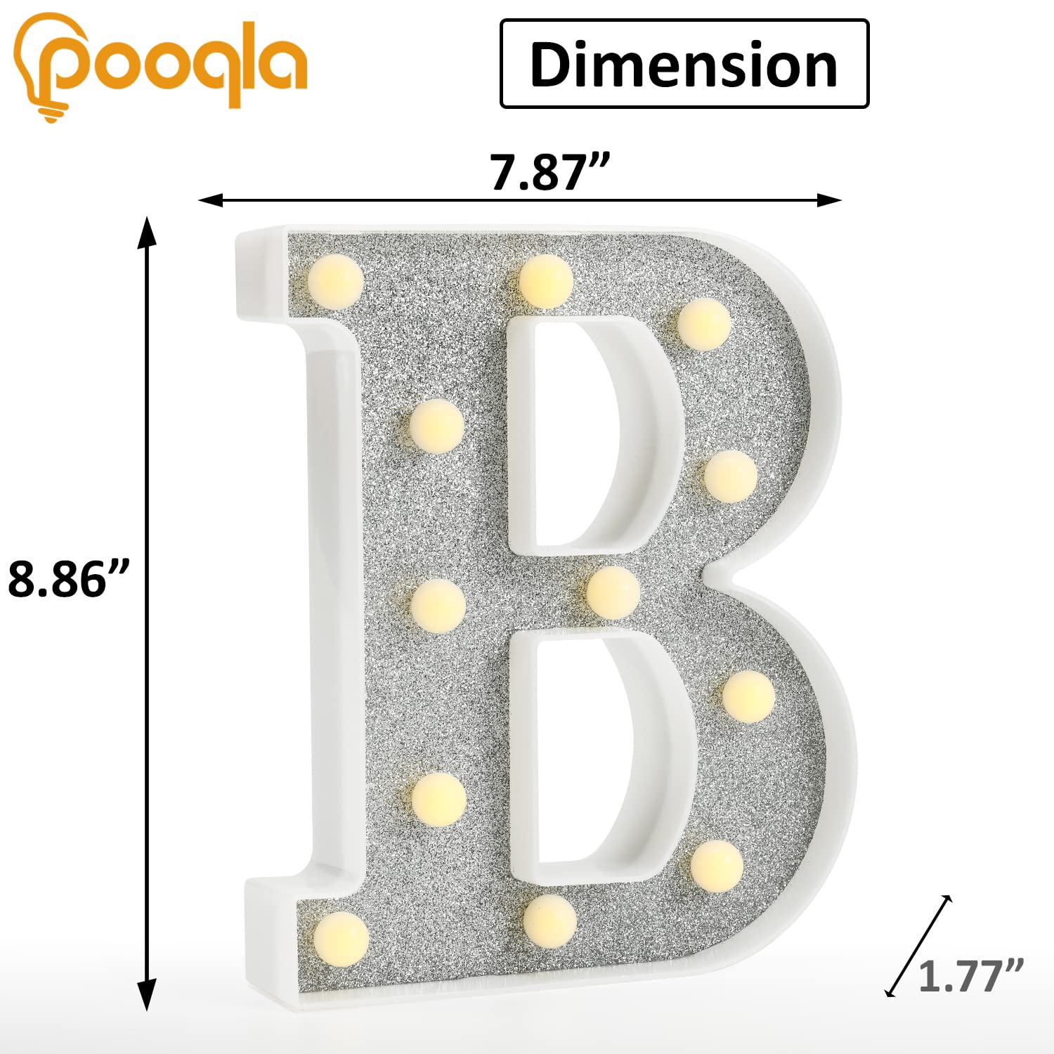 Pooqla LED Marquee Letter Light Sign, 18 Colors with Remote, Glitter Silver, Battery Powered, Perfect for Parties and Decor