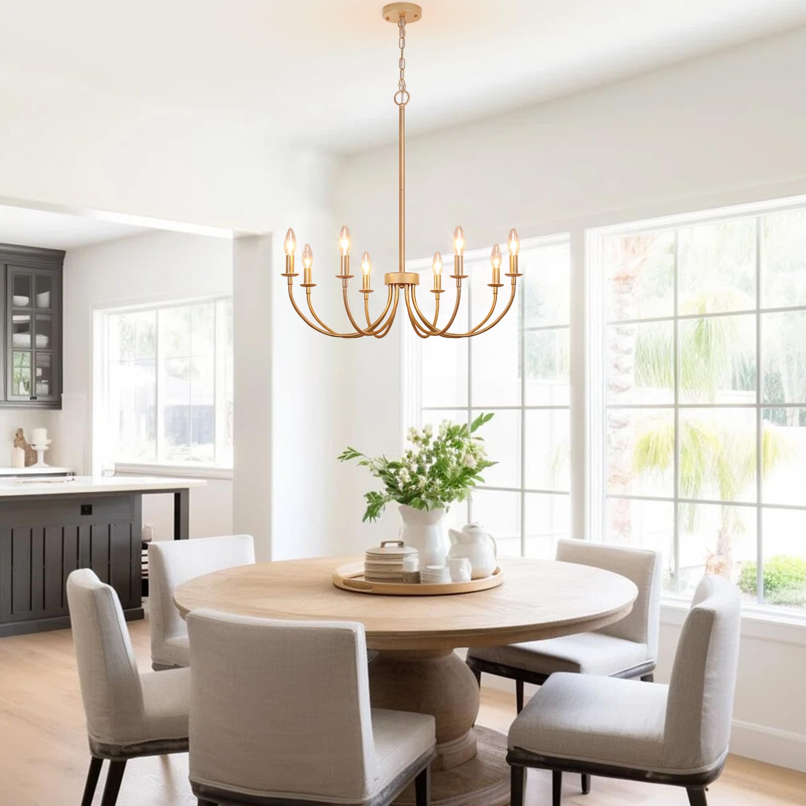 Puyveyor 26 Gold Chandelier  8-Light Farmhouse Chandelier For Dining Room Lighting Fixtures Hanging  Rustic Vintage Modern Candle Chandeliers For Living Room Bedroom Foyer Kitchen Entryway