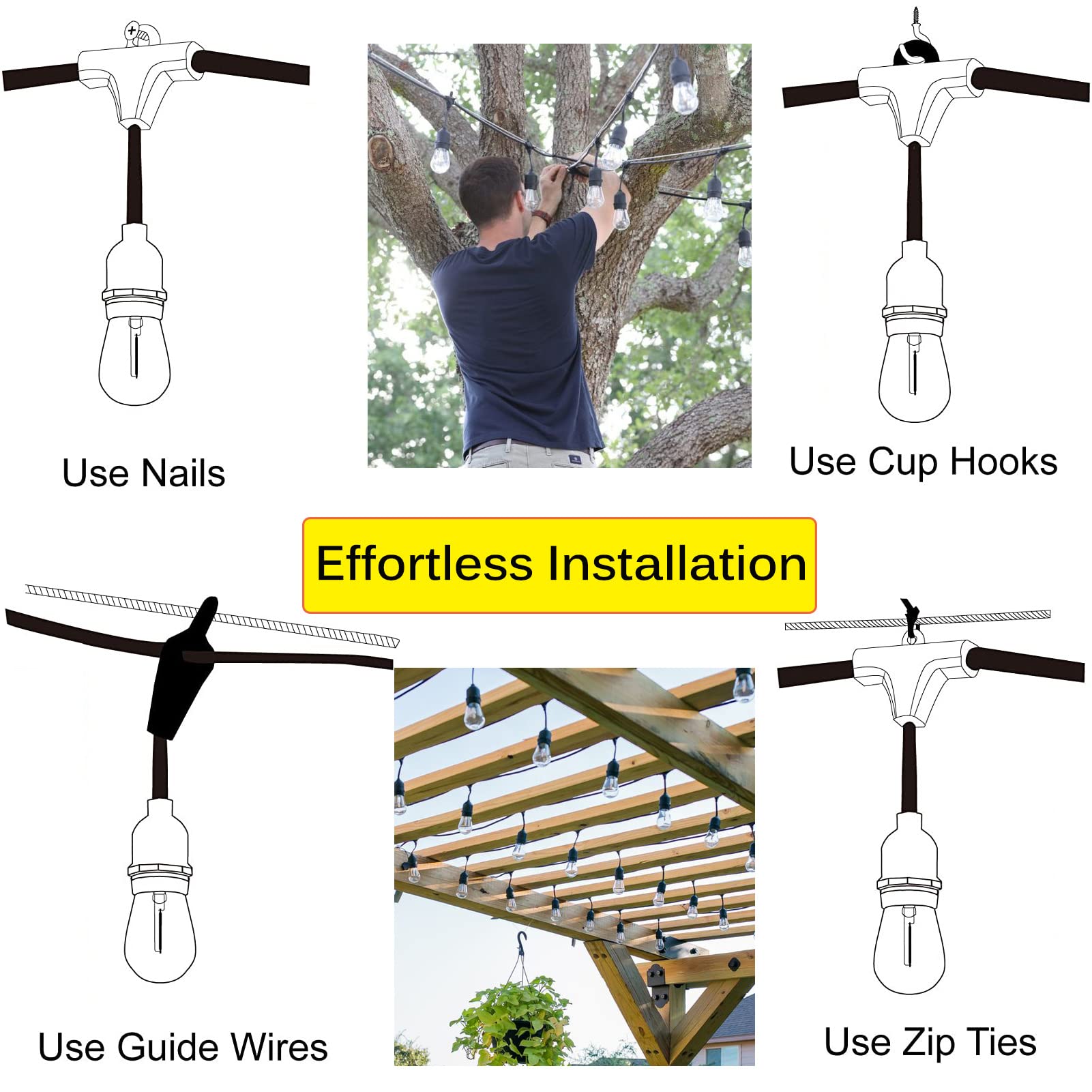 Meidaoduo Outdoor String Lights For Outside Led 150 Ft Shatterproof Patio Lights With 50 Waterproof Bulbs For Outdoor Backyard B