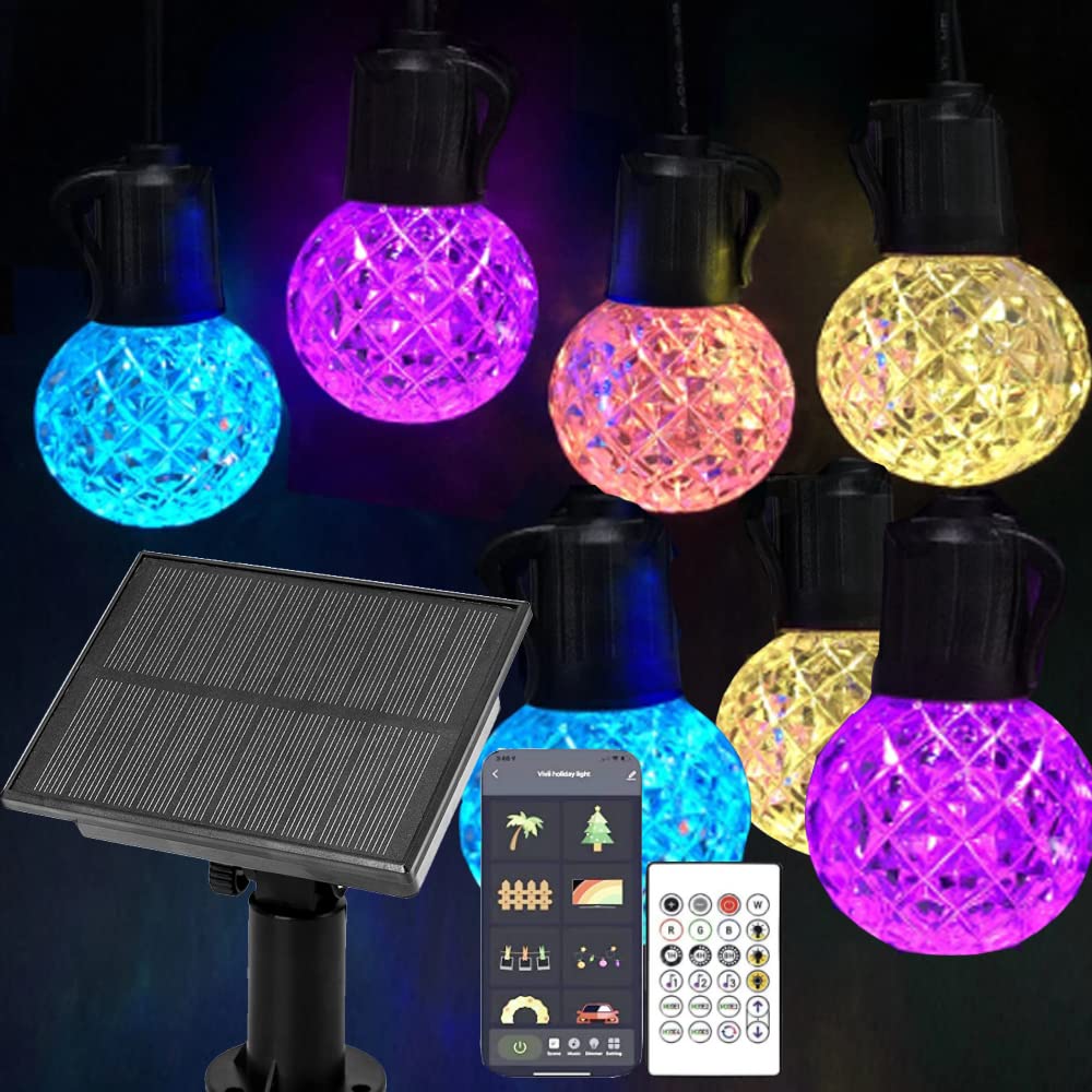 Lemontec Solar LED Smart String Lights - 25 RGBW Bulbs, Bluetooth, IP65 Waterproof, 15ft, Multicolor, Model LT-2023